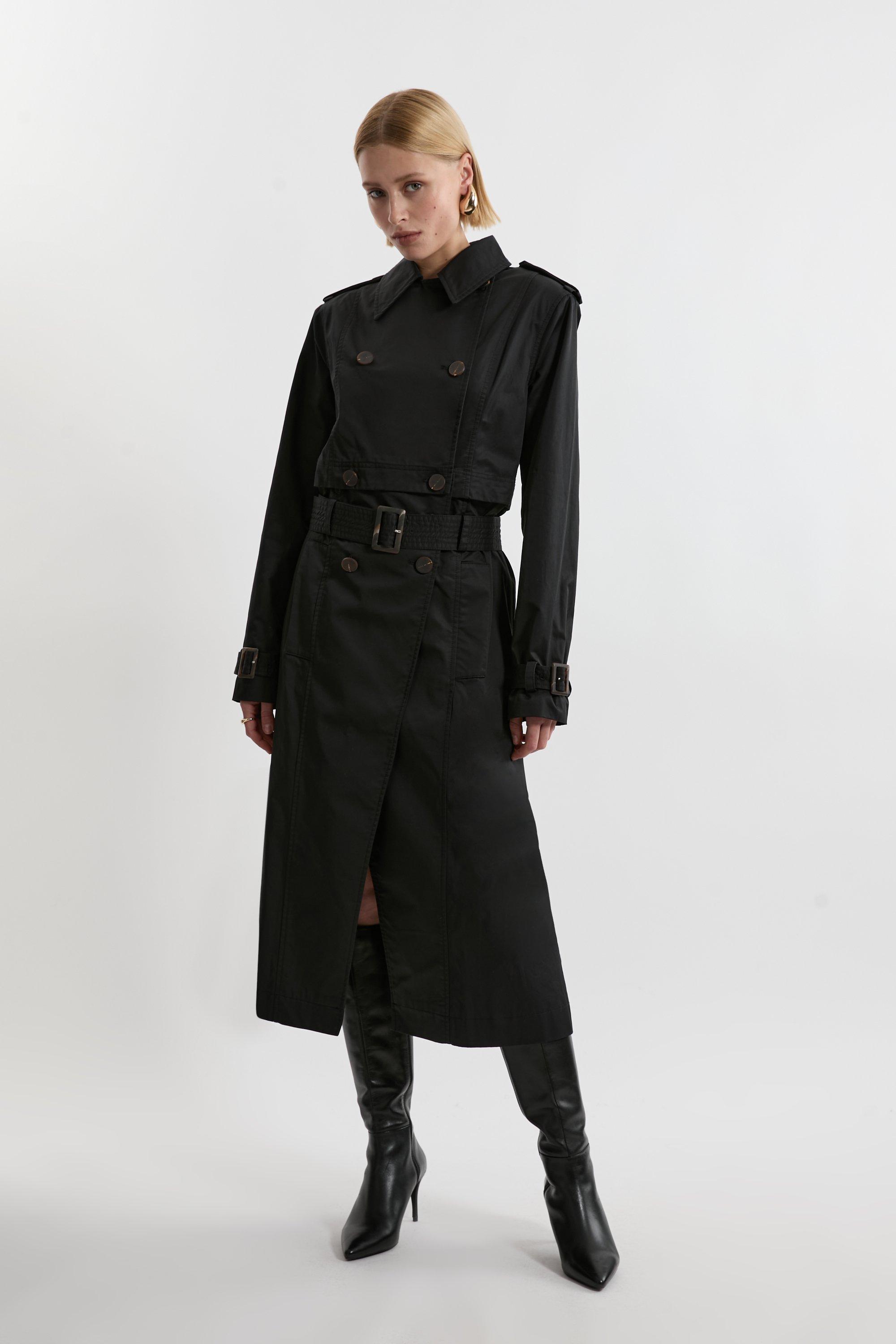 Tailored Cotton Multiway Trench Coat - Black