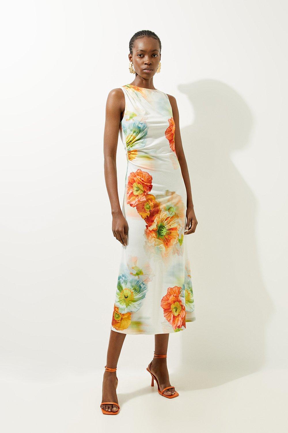 Abstract Printed Jersey Crepe Maxi Dress - Floral