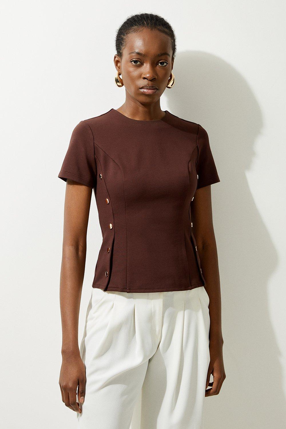 Hardwear Detail Jersey Ponte T Shirt - Brown