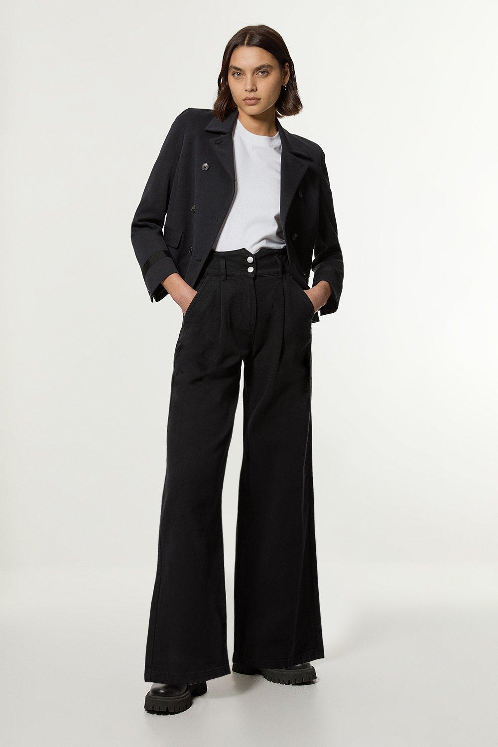 Denim Wide Leg Trousers - Black