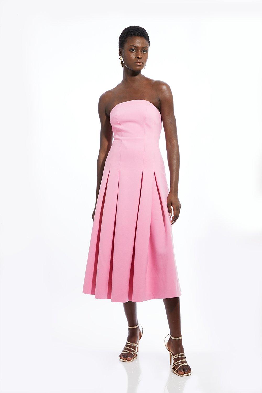 Petite Compact Stretch Tailored Midi Prom Dress - Pink