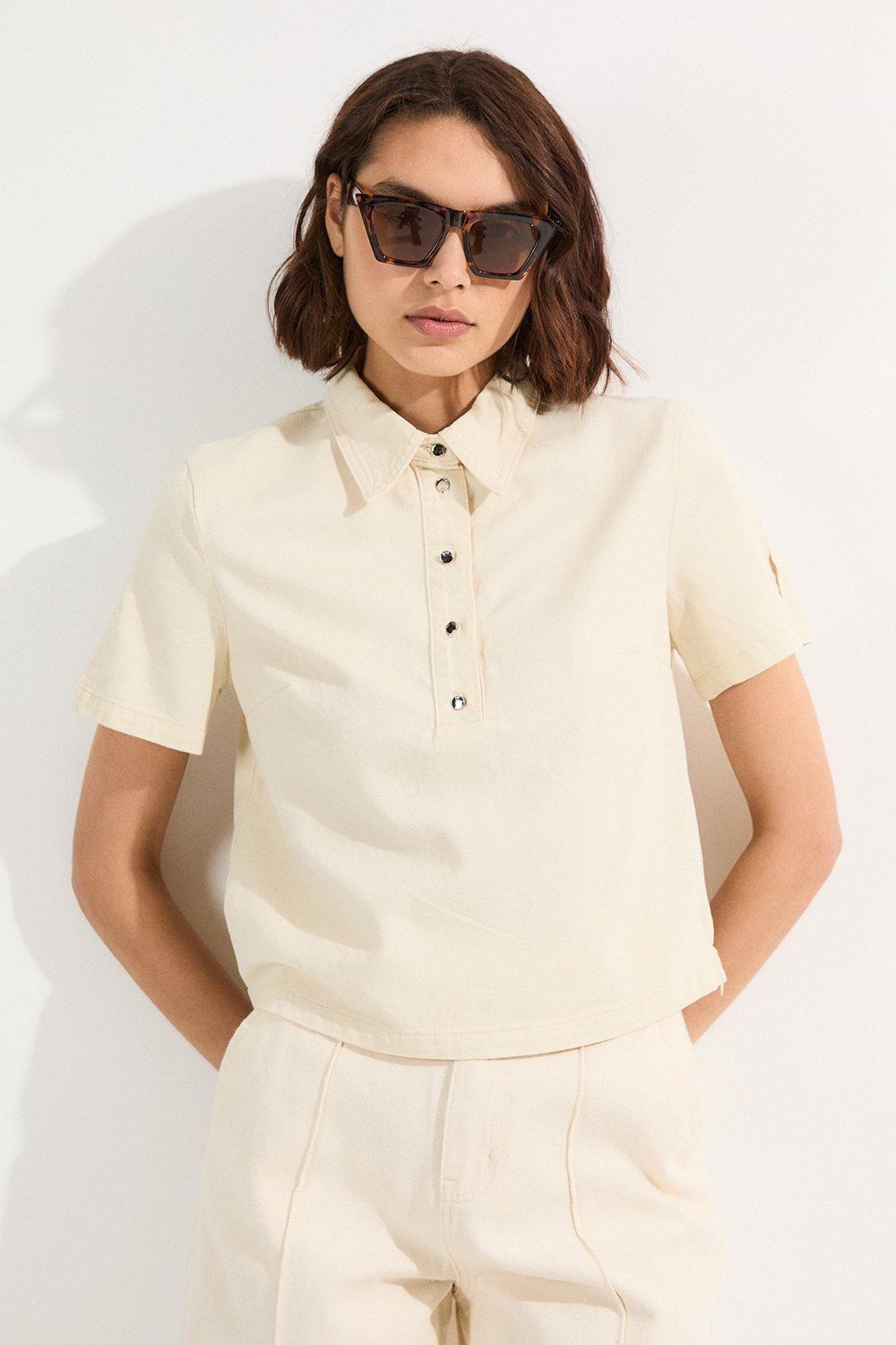 Denim Short Sleeve Button Shirt - Cream