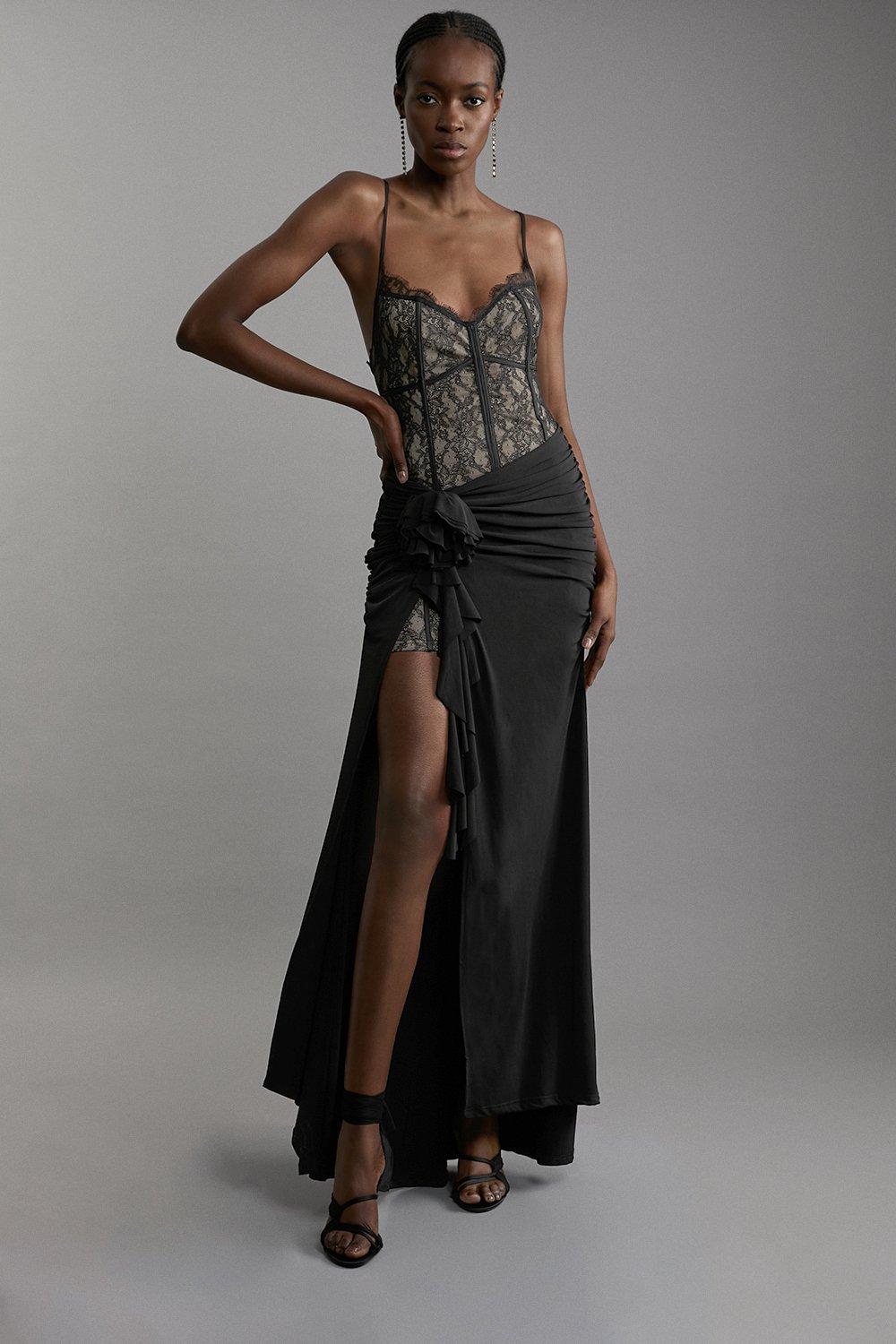 Lace And Jersey Crepe Maxi Dress - Black