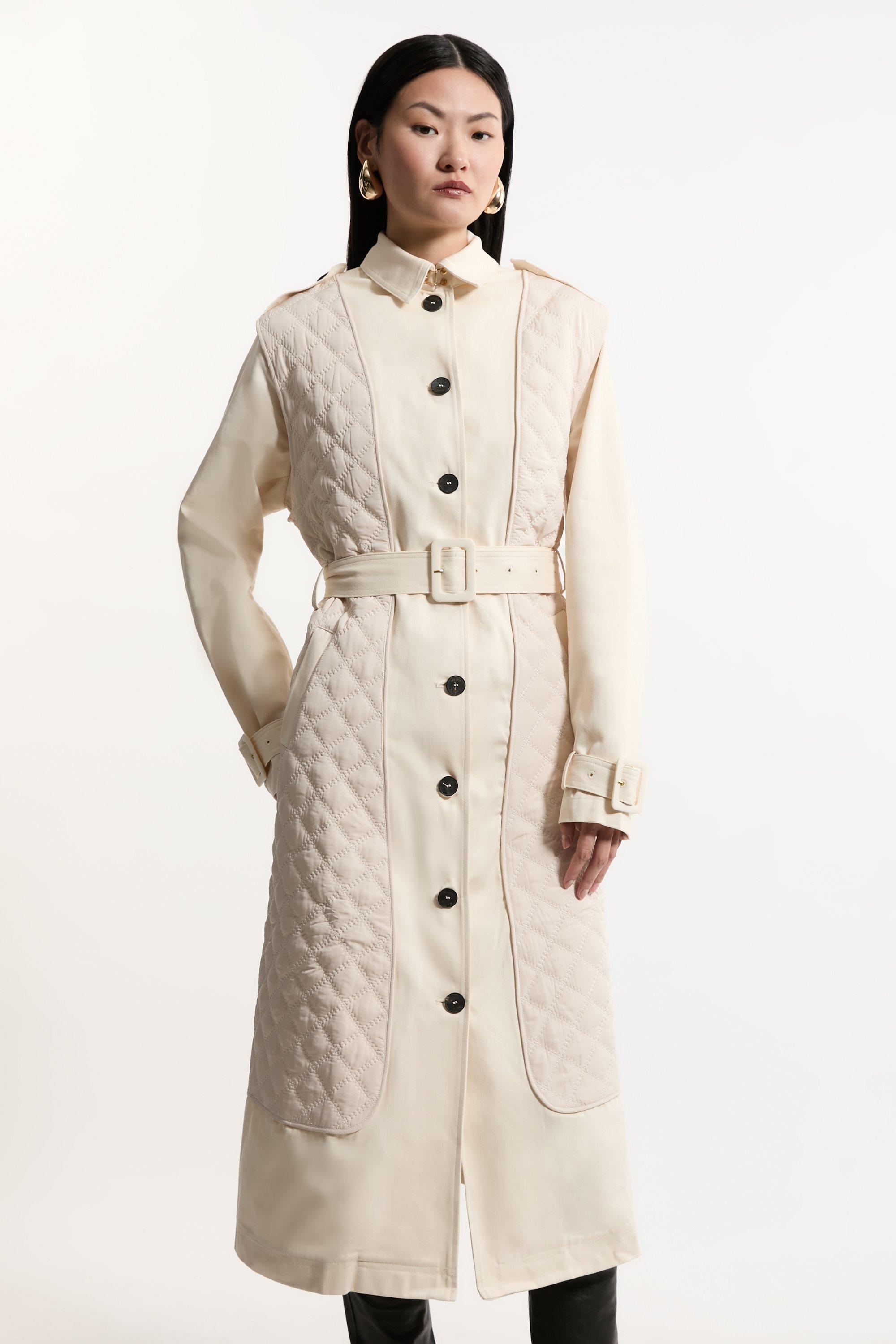 Quilted Panel Trench Coat - Ivory