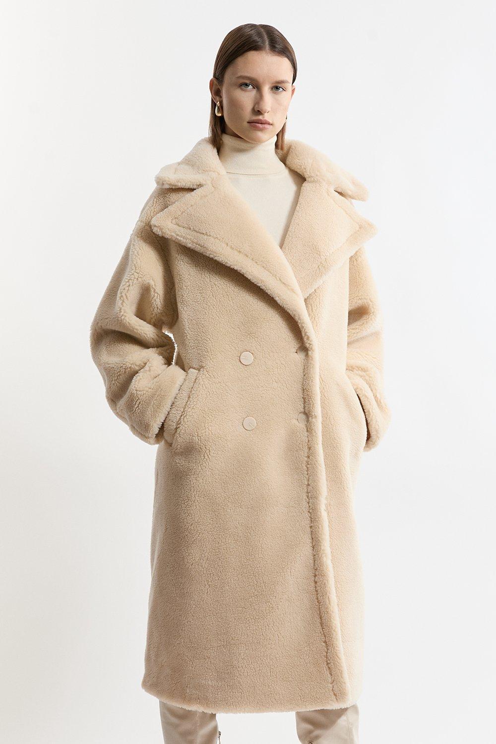 Petite Faux Fur Teddy Longline Coat - Cream