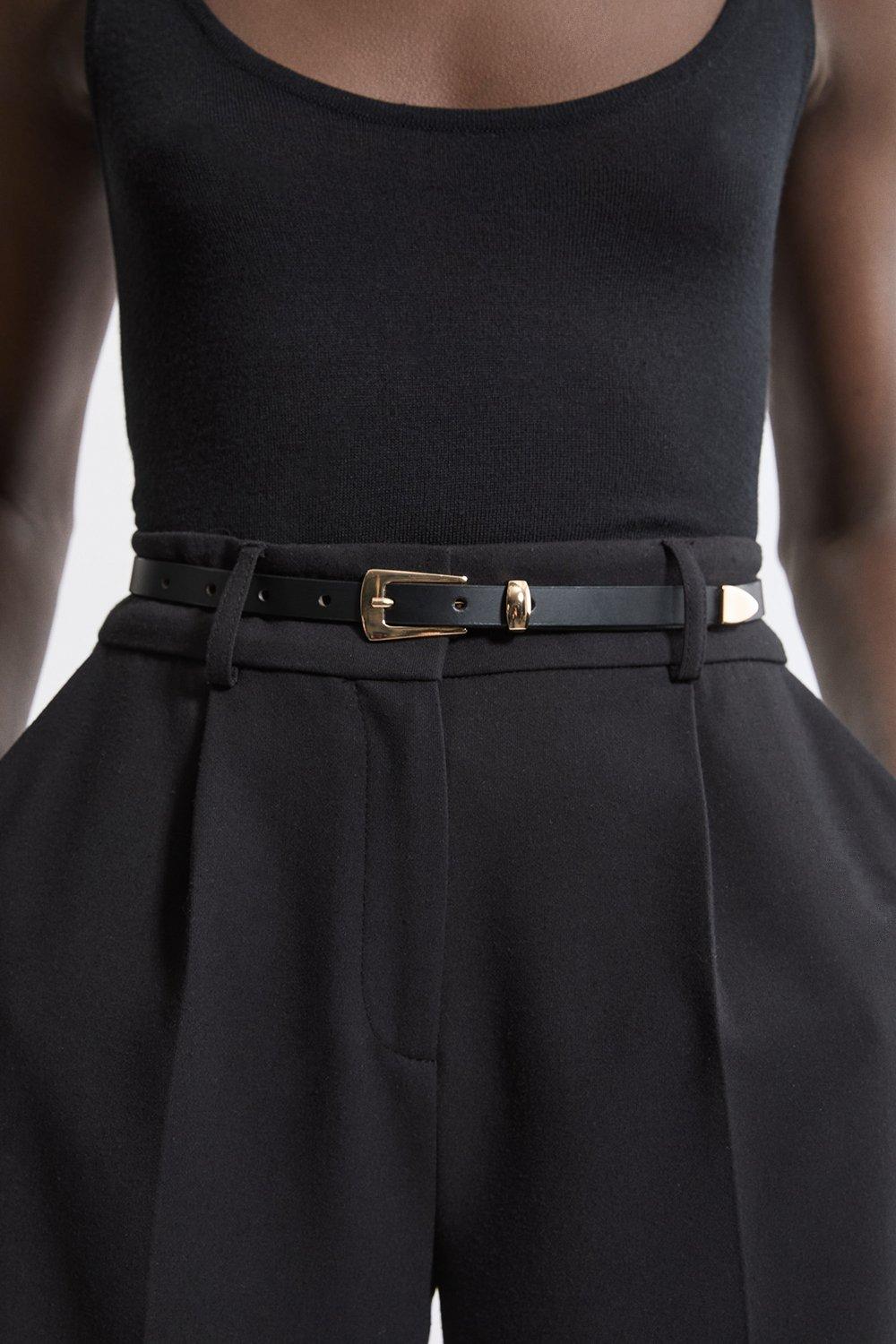 Skinny Leather Belt - Black