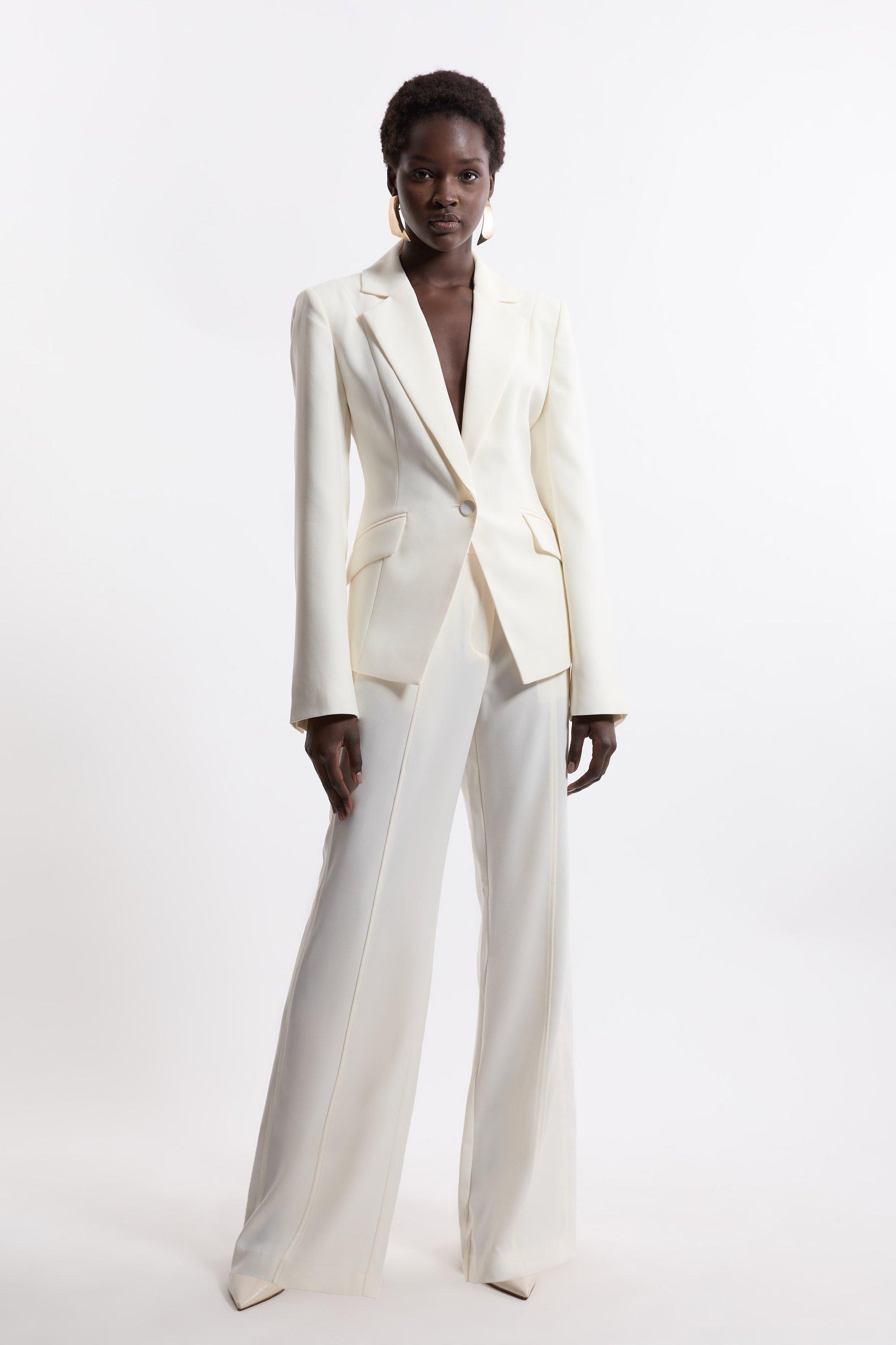 Tall Tailored Crepe Seam Detail Straight Leg Trousers - Ivory