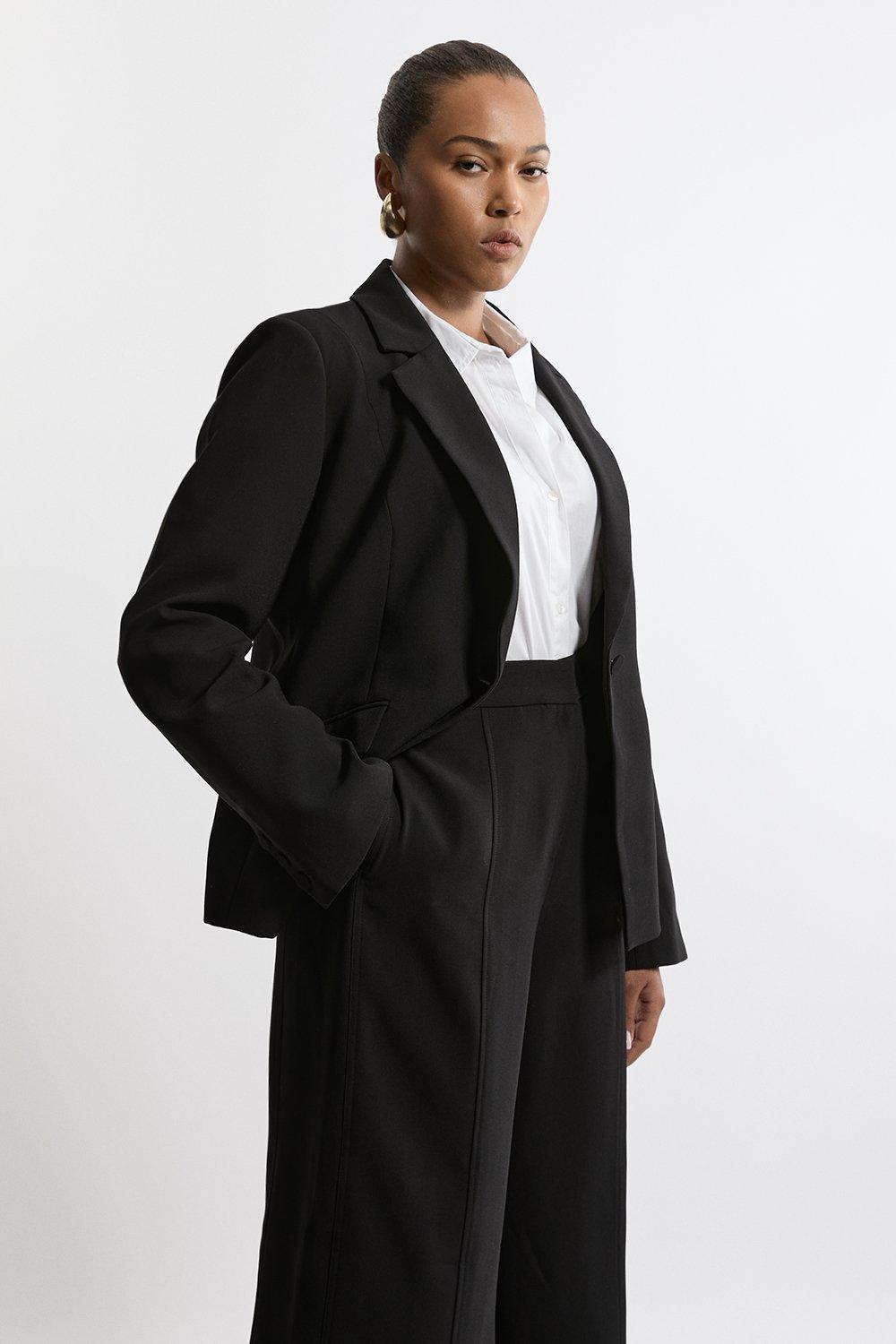 Plus Size Tailored Crepe Single Breasted Blazer Jacket - Black