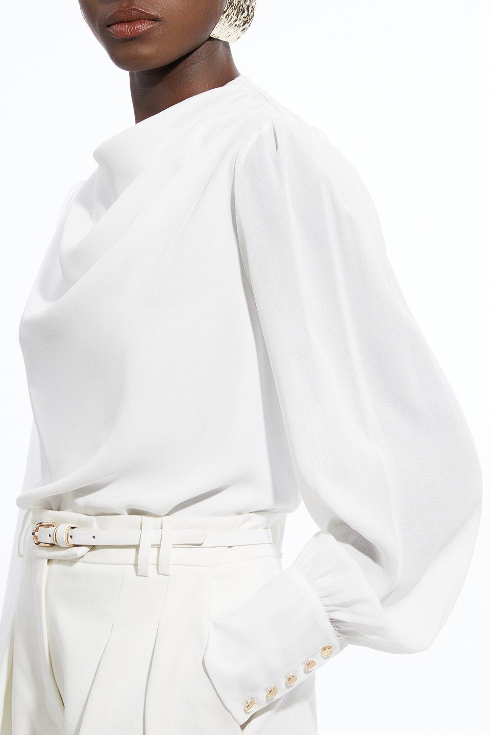 Pintuck Shoulder Detail Georgette Woven Blouse - Ivory