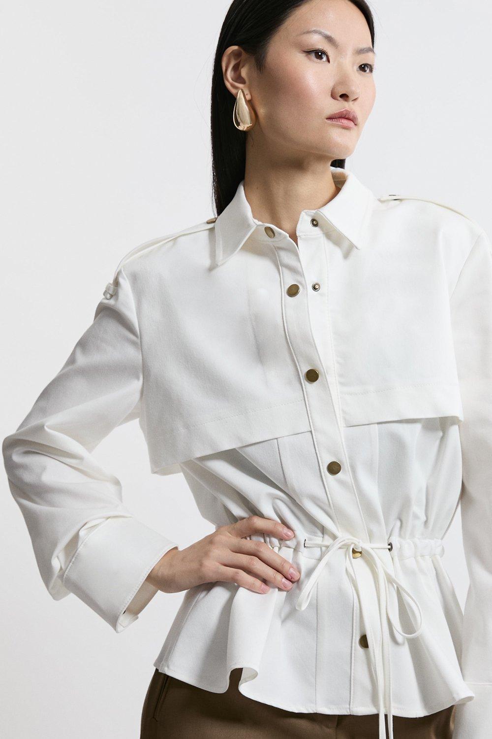 Tailored Denim Grosgrain Waist Detail Jacket - Ivory