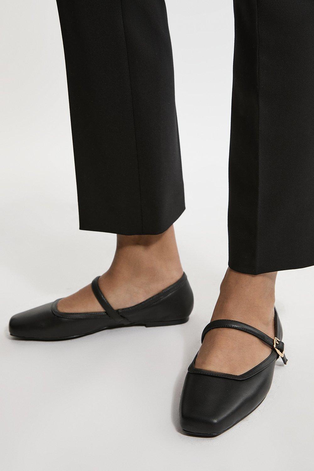 Leather Flat Square Toe Mary Jane - Black