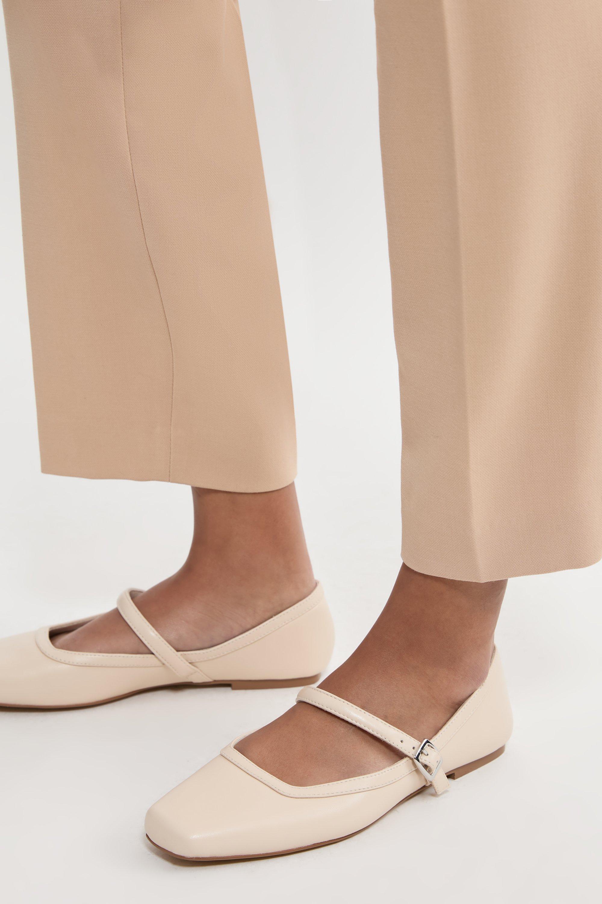 Leather Flat Square Toe Mary Jane - Nude