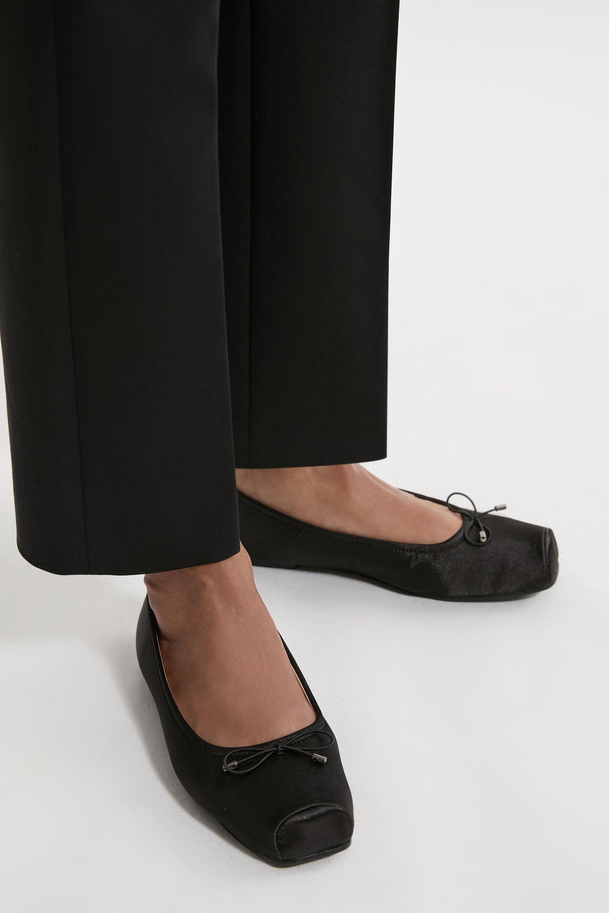 Square Toe Satin Ballerina - Black