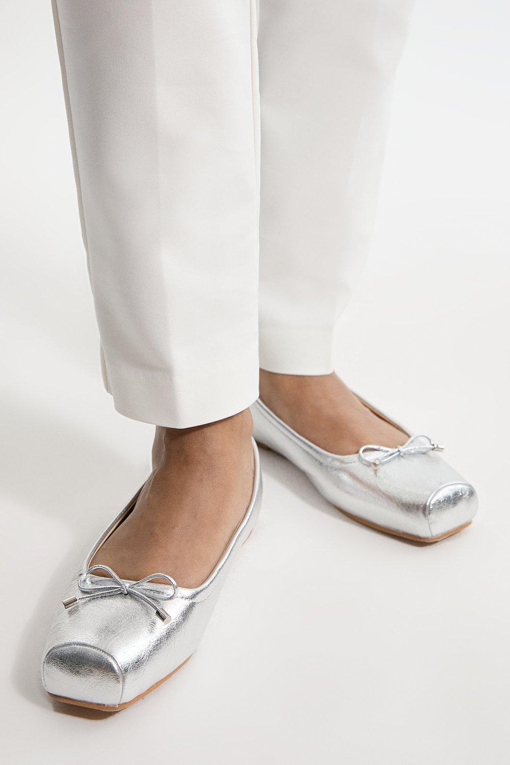 Square Toe Metallic Ballerina - Silver