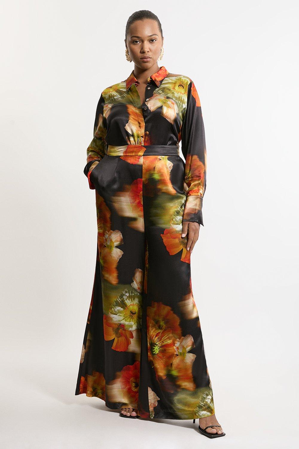 Plus Size Satin Woven Trouser – Floral