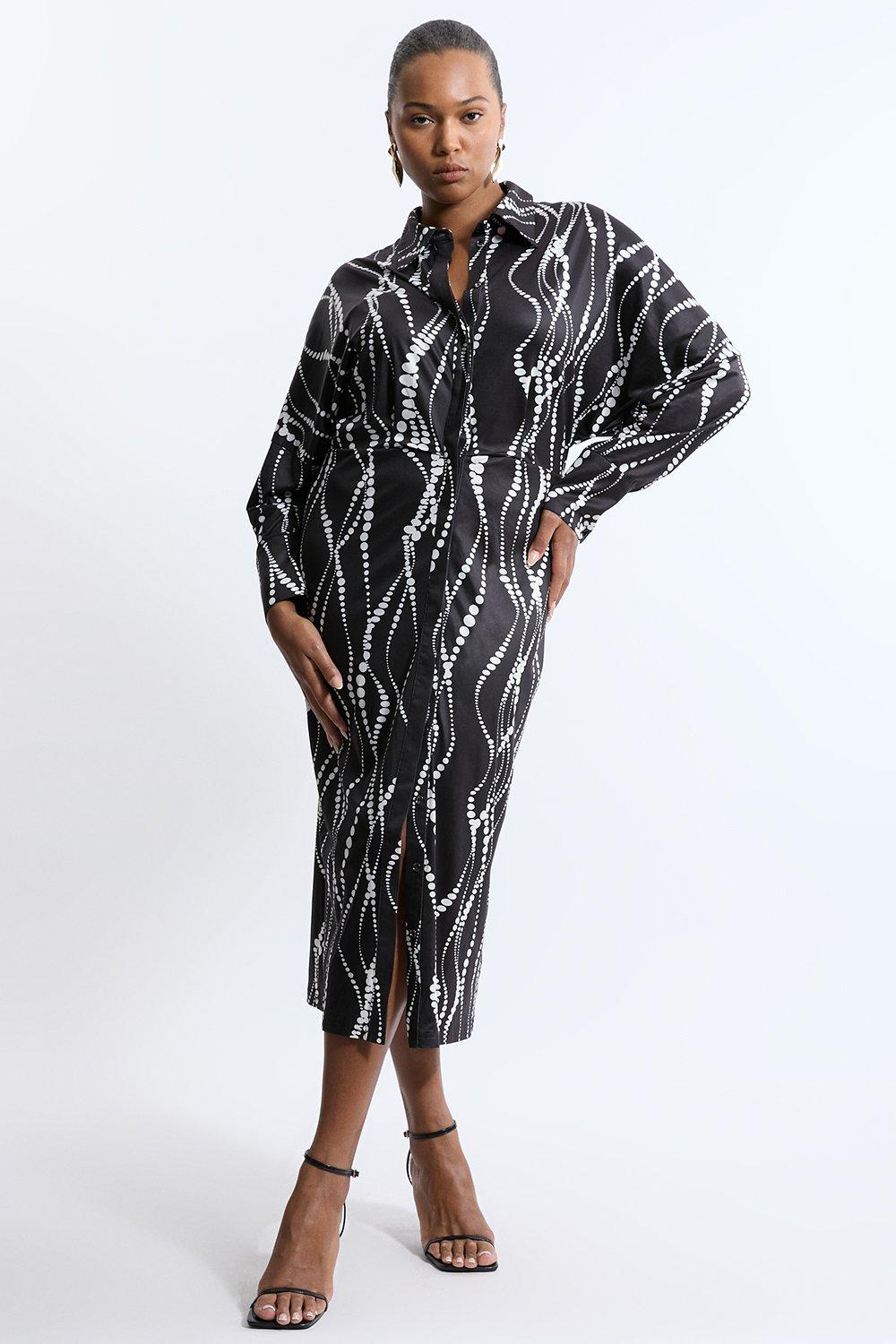 Plus Size Abstract Spot Jersey Crepe Midi Shirt Dress - Mono