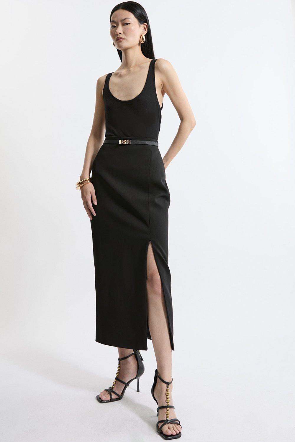 Petite Tailored Midaxi Skirt - Black