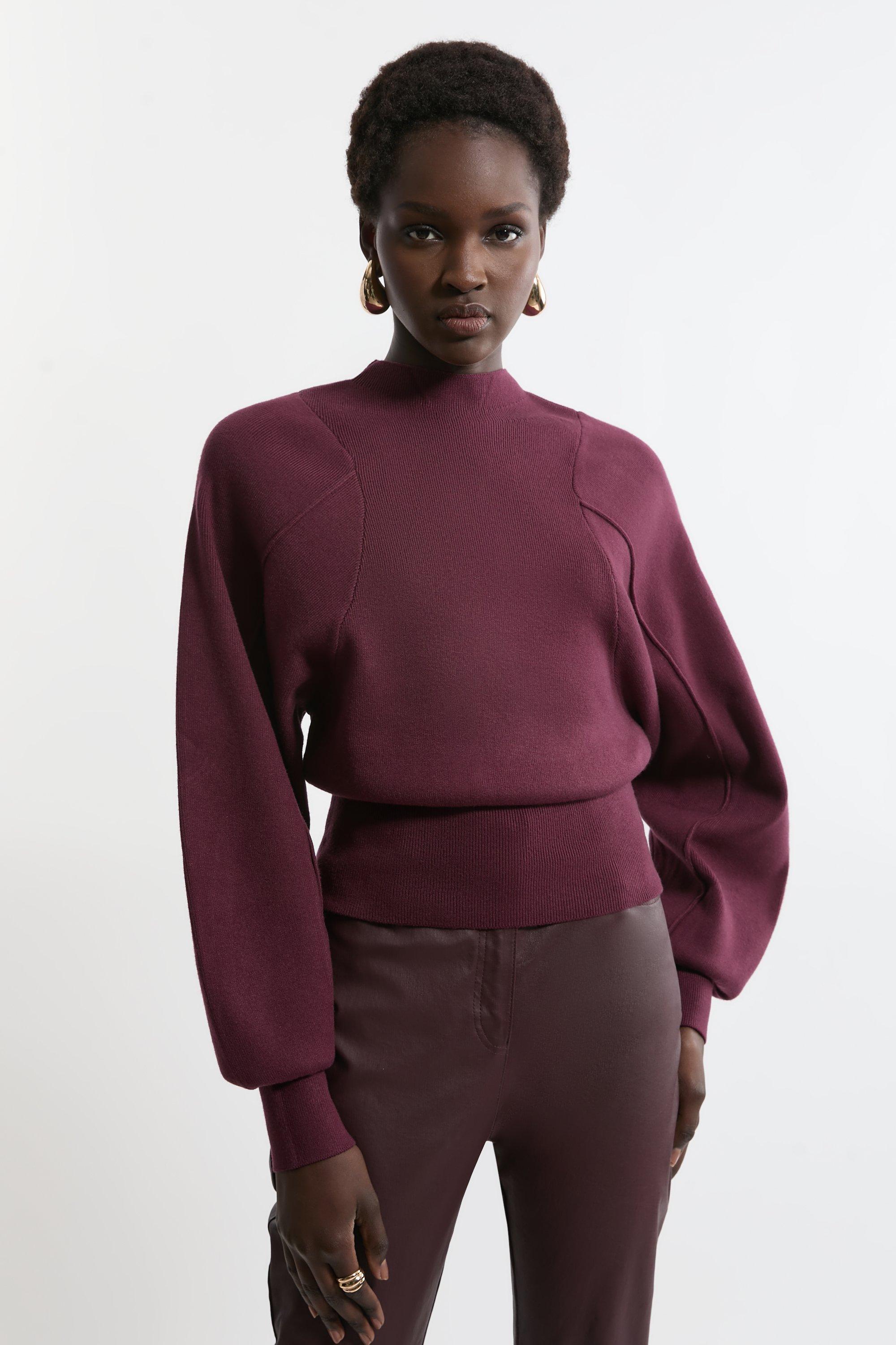 Wool Look Rounded Sleeve Knit Top – Red