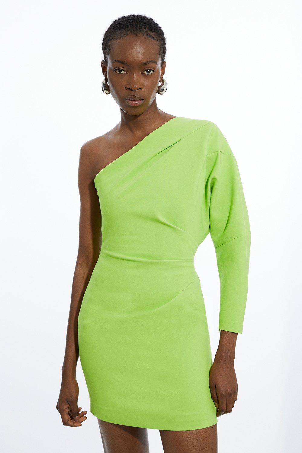 Clean Tailored One Shoulder Mini Dress - Green