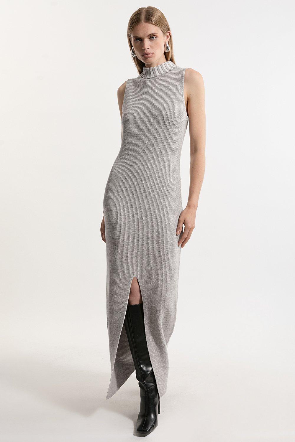 Marled Knit Clean Look Column Maxi Dress - Grey