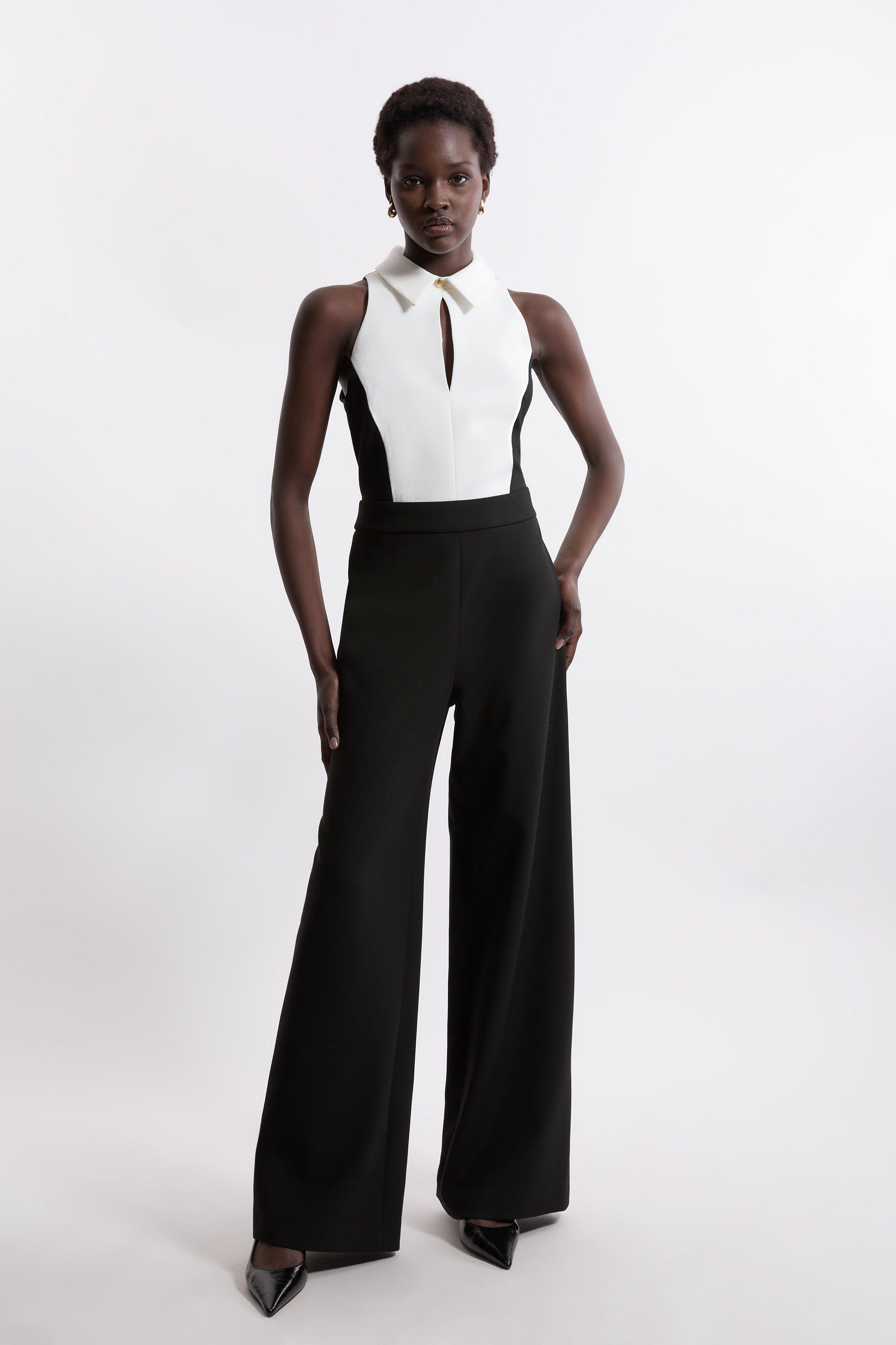 Compact Stretch Tailored Sleeveless Jumpsuit - Black