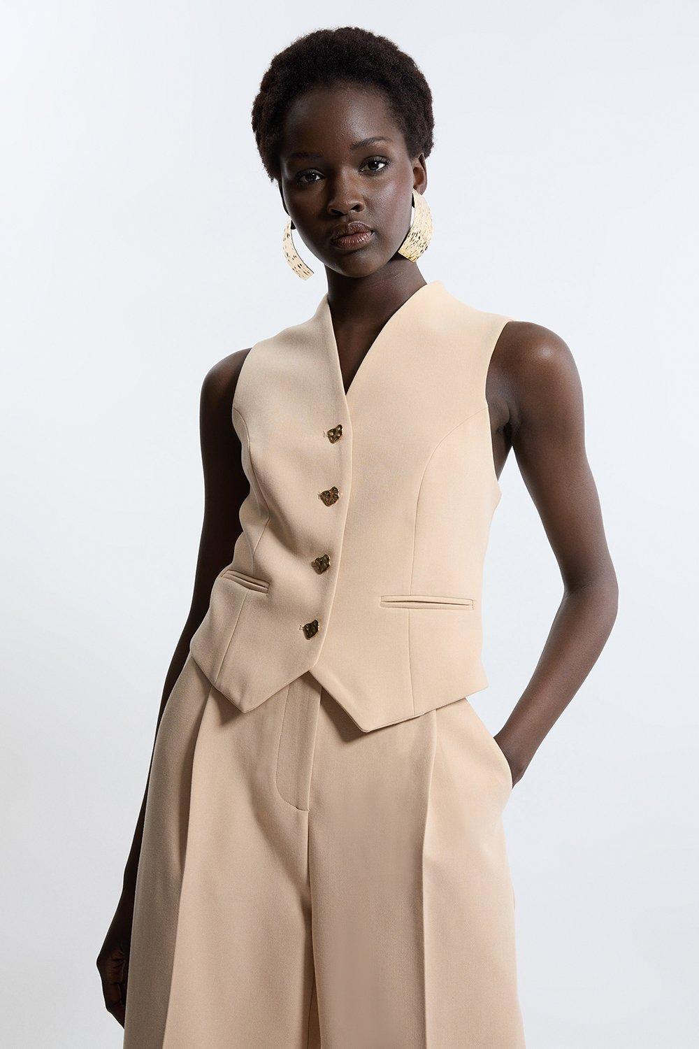 Petite Essential Tailored Button Through Waistcoat - Beige