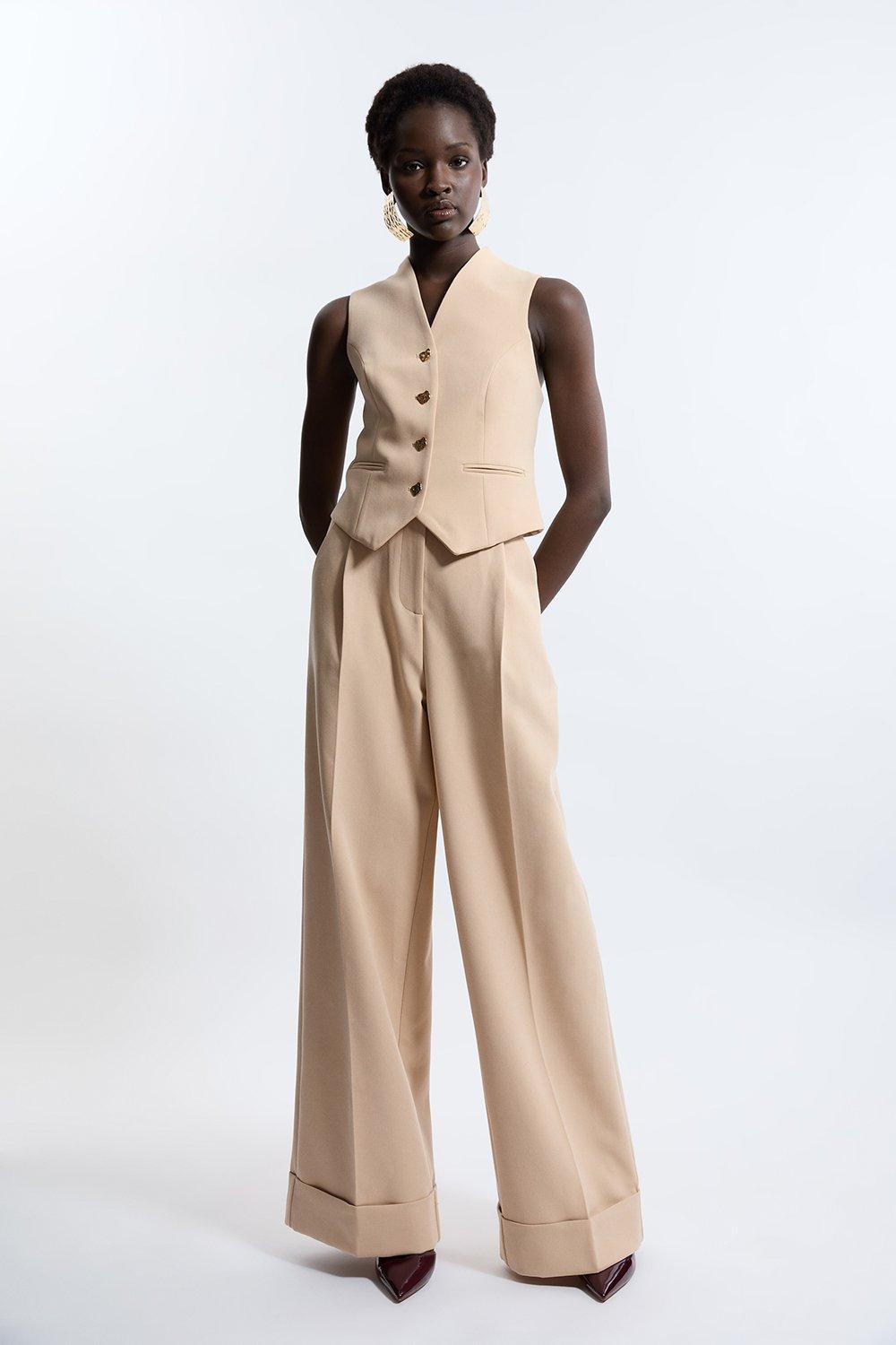 Essential Tailored Wide Leg Trousers - Beige