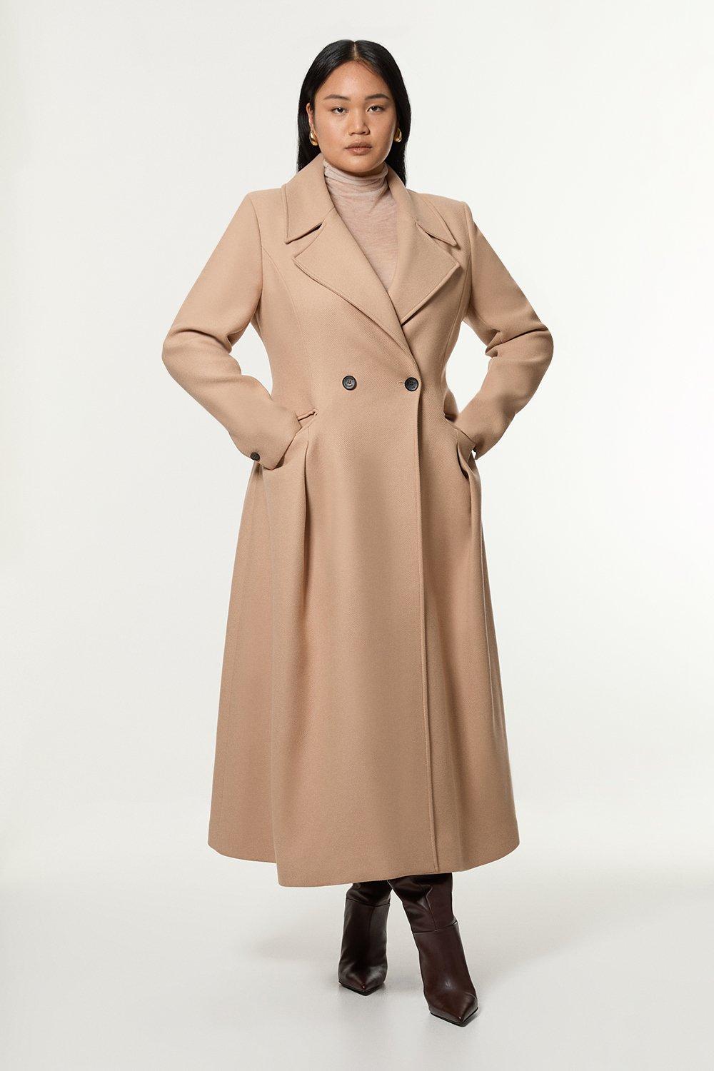 Plus Size Premium Italian Wool Blend Flared Skirt Midaxi Coat - Camel