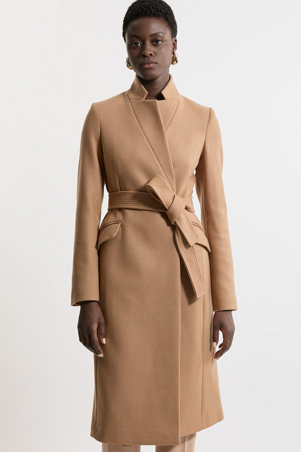 Premium Italian Manteco Wool Notch Neck Tailored Midi Coat - Camel