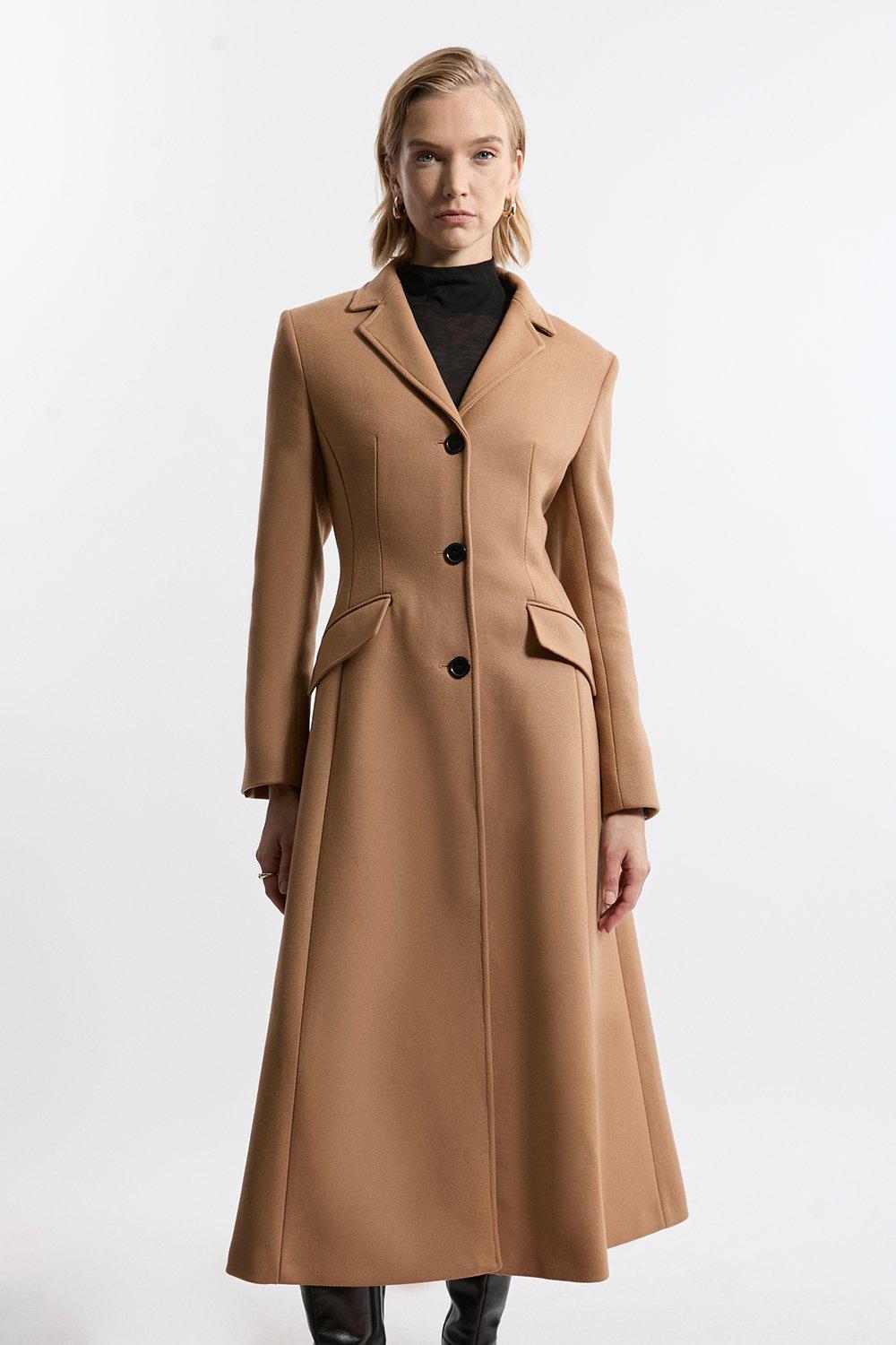 Premium Italian Manteco Wool Full Skirted Tailored Midaxi Coat - Camel