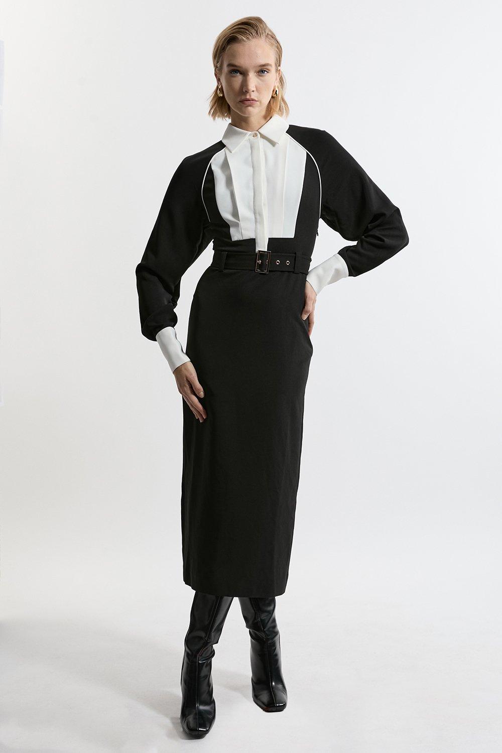 Petite Twill Contrast Collar Woven Maxi Dress - Mono
