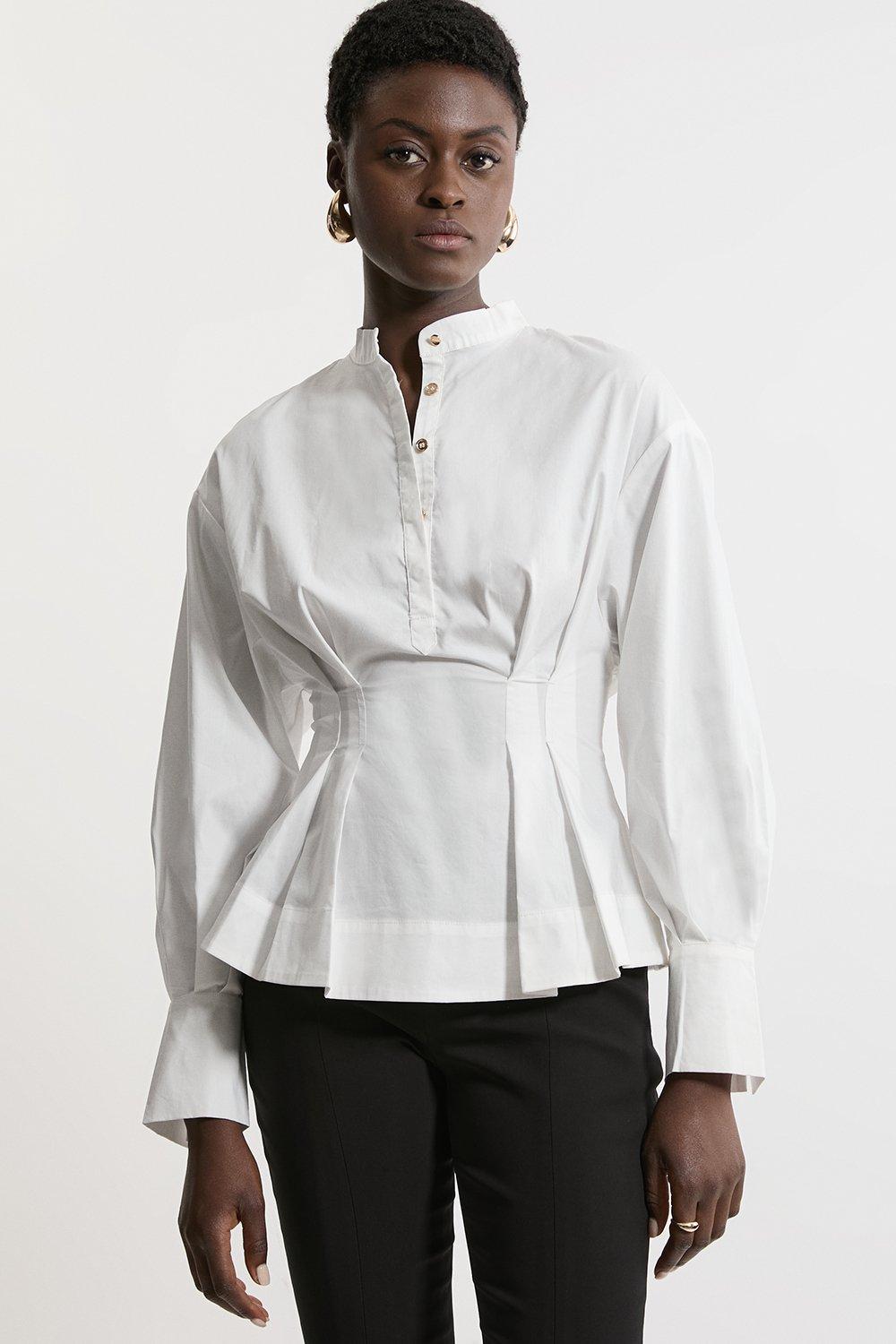 Poplin Balloon Sleeve Pintuck Woven Shirt - White