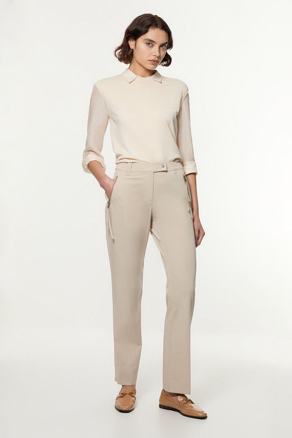 Tailored Viscose Zip Detail Trouser - Brown