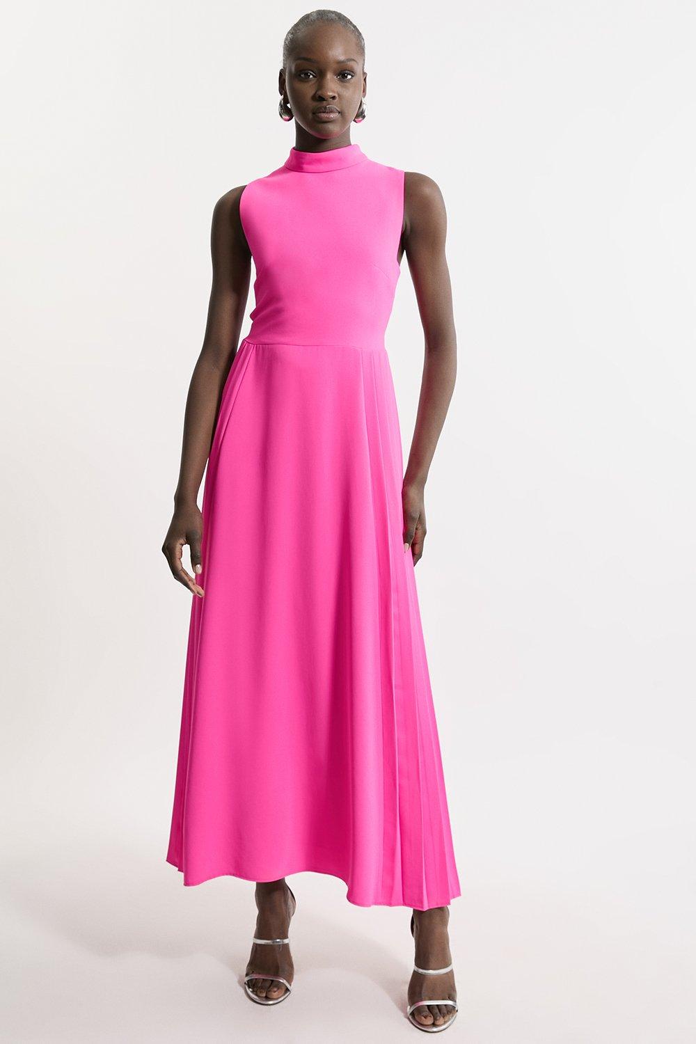 Soft Tailored Pleated Panel Midaxi Dress - Pink