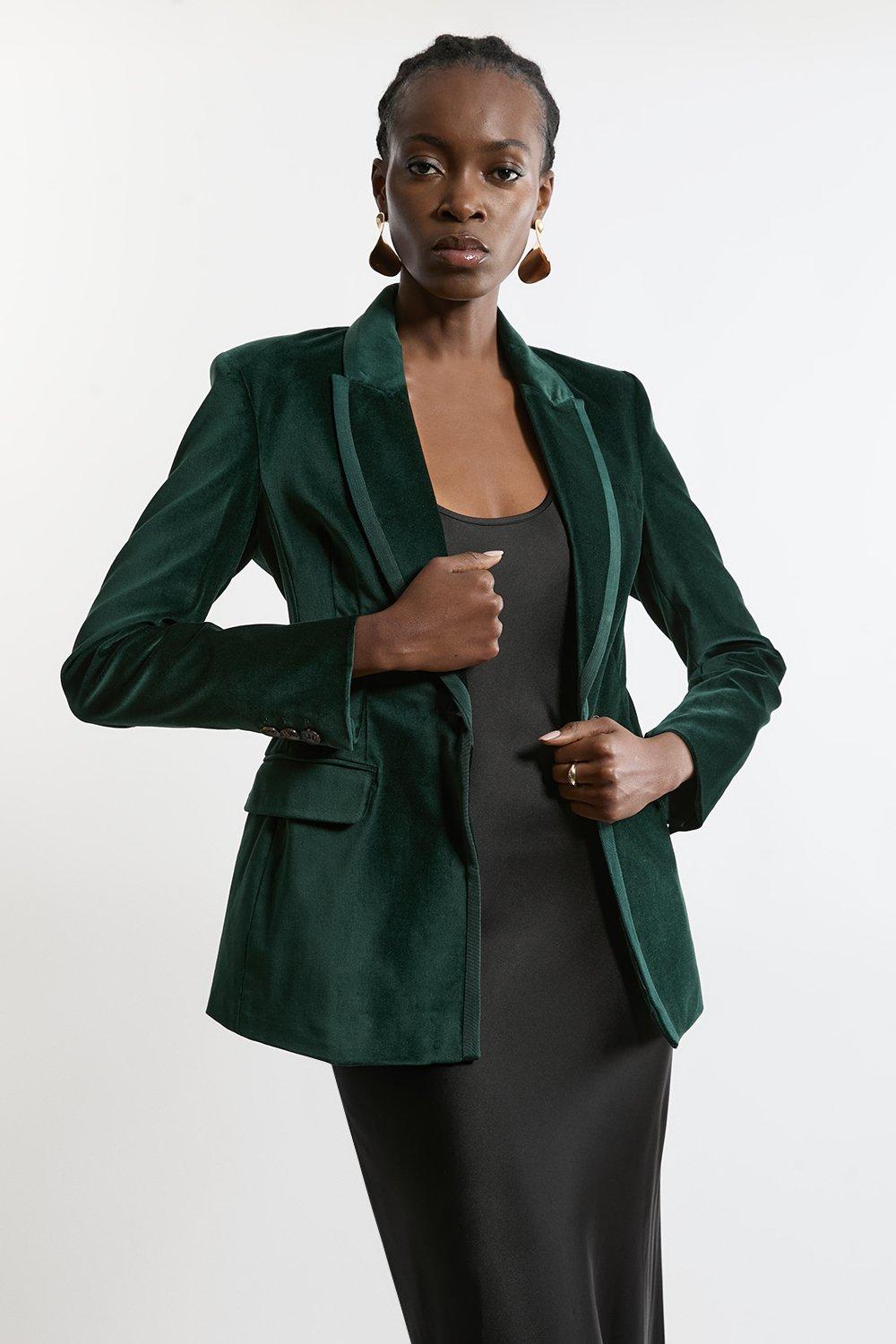 Velvet Groisgrain Tailored Blazer - Green