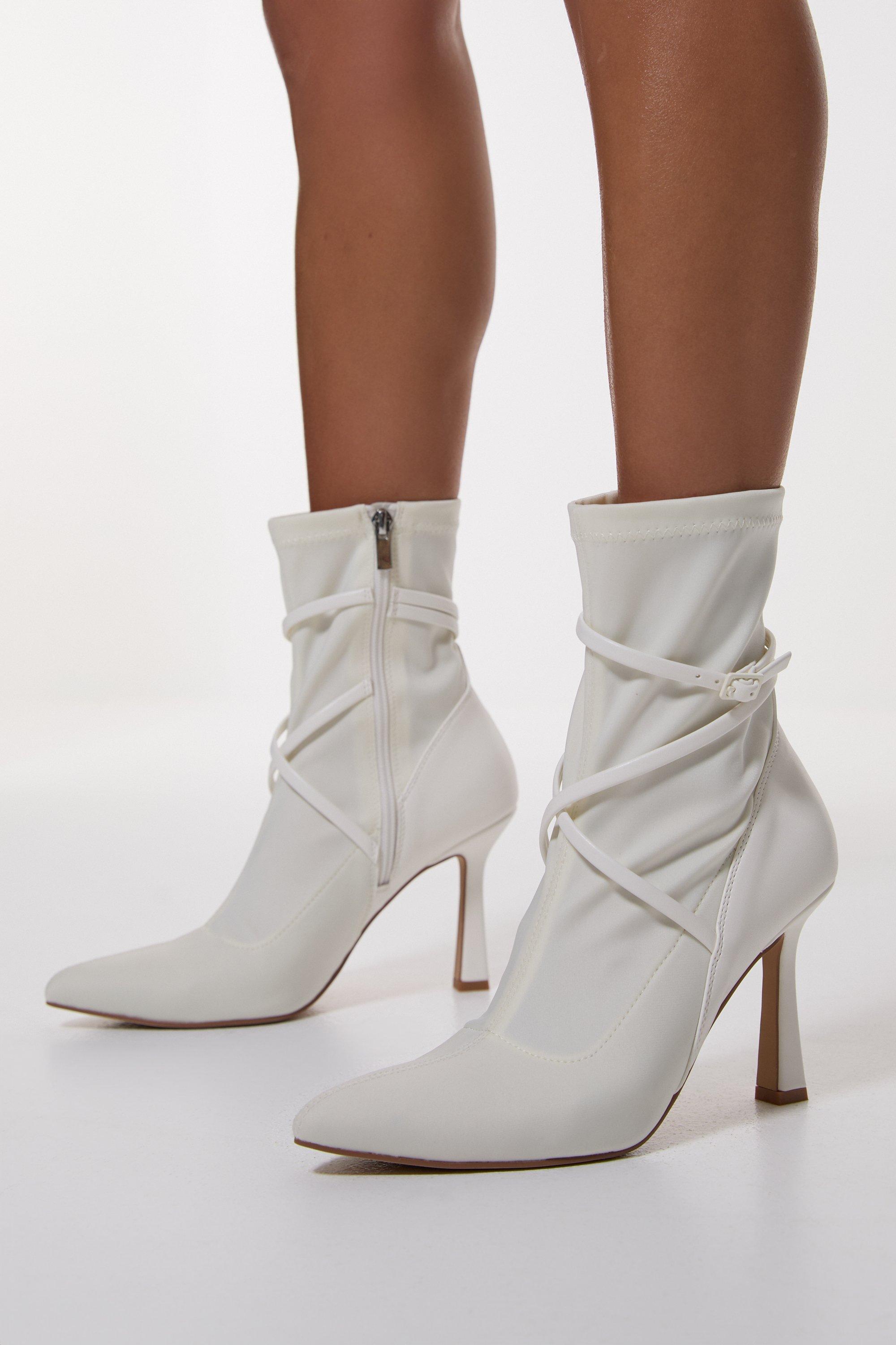 Neoprene Buckle Detail Sock Boot - Cream