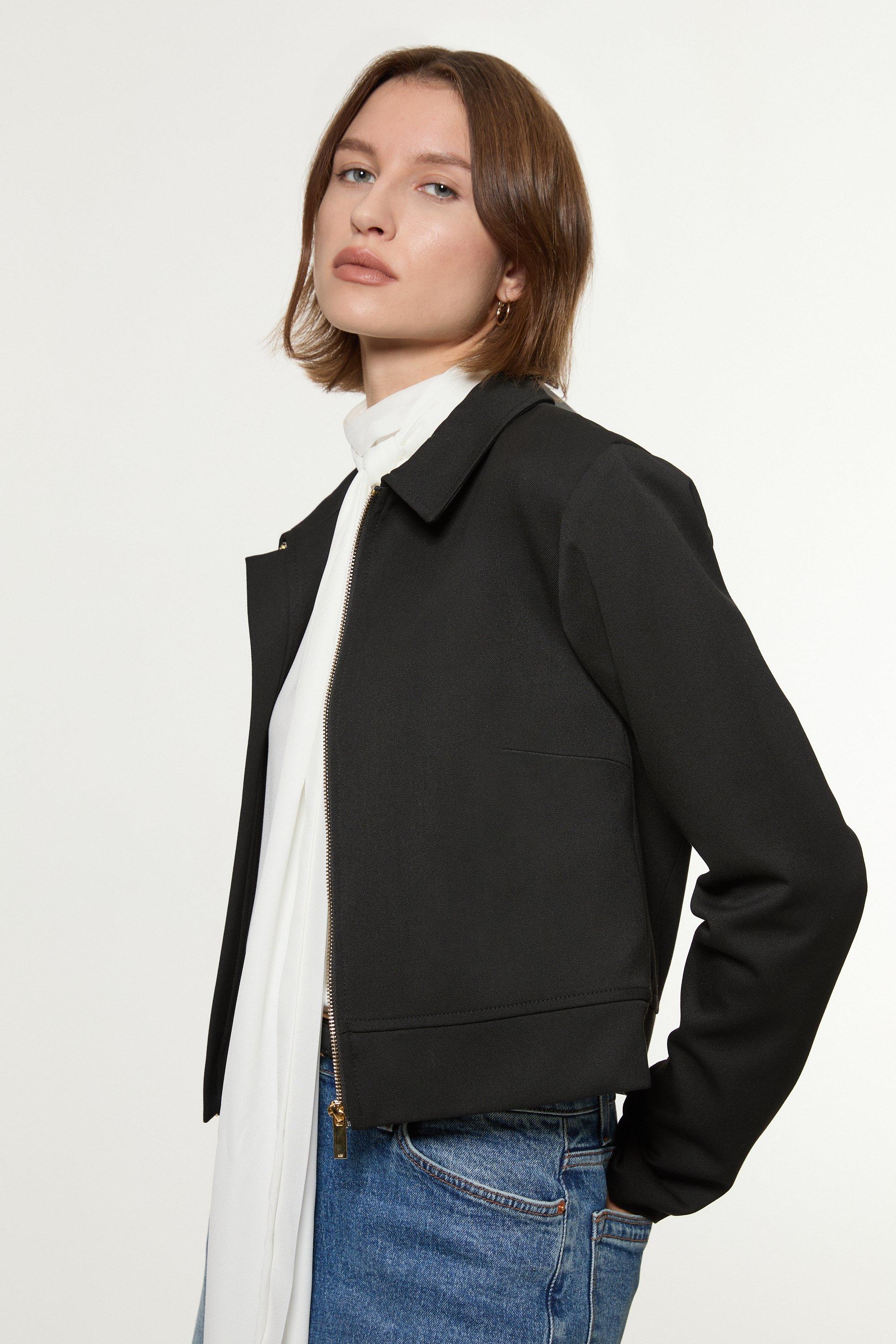 Technical Crepe Tailored Metal Zip Detail Jacket - Black