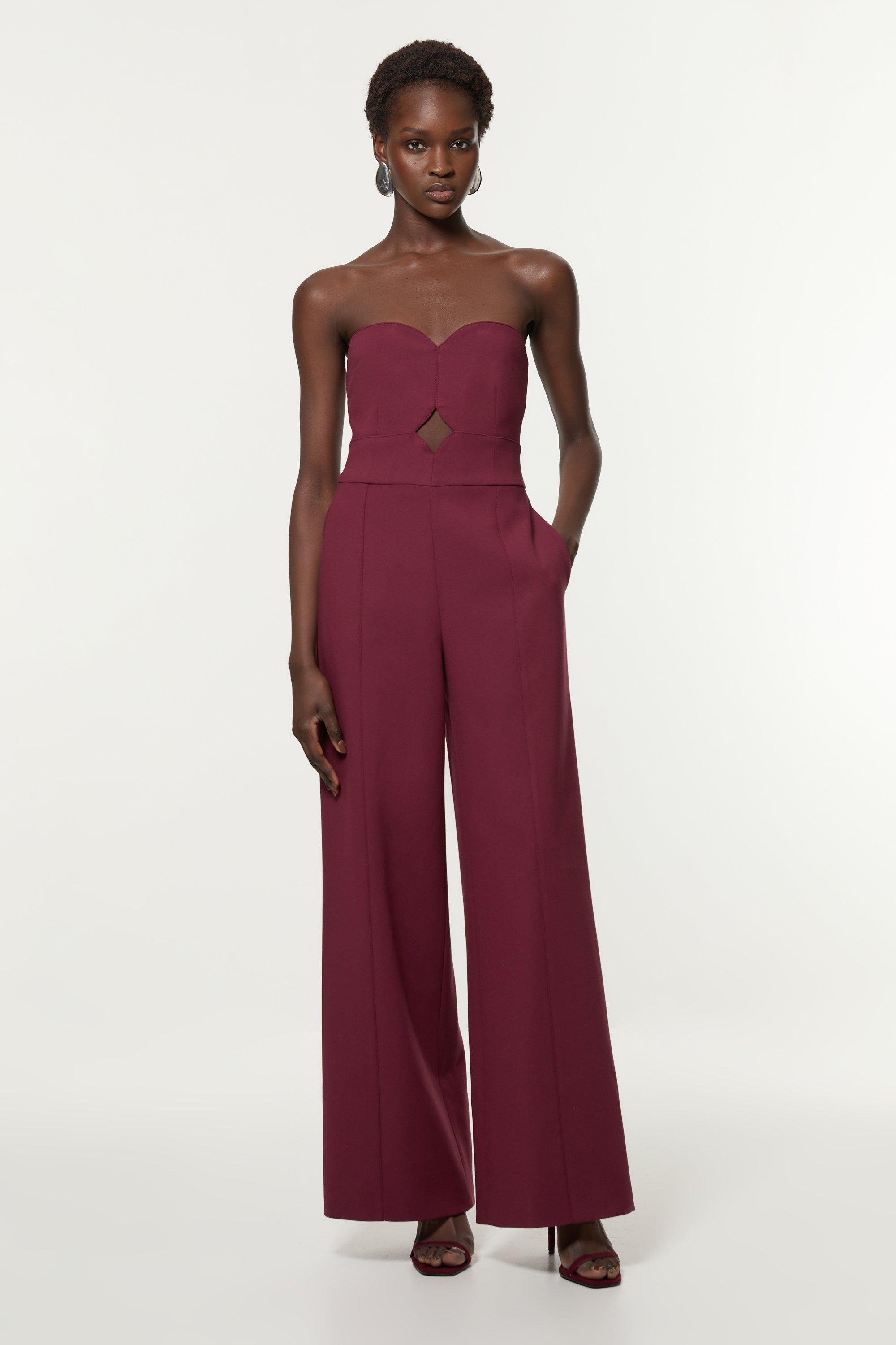 Compact Stretch Bandeau Tailored Wide Leg Jumpsuit - Fig