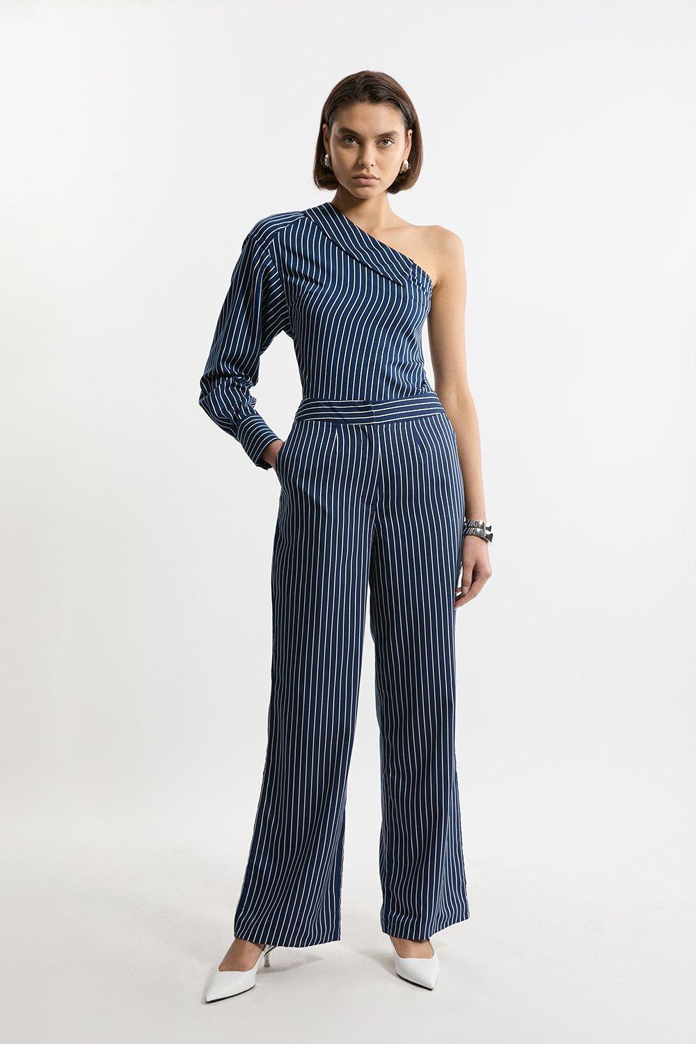 Striped Cotton Wide Leg Woven Trouser - Stripe