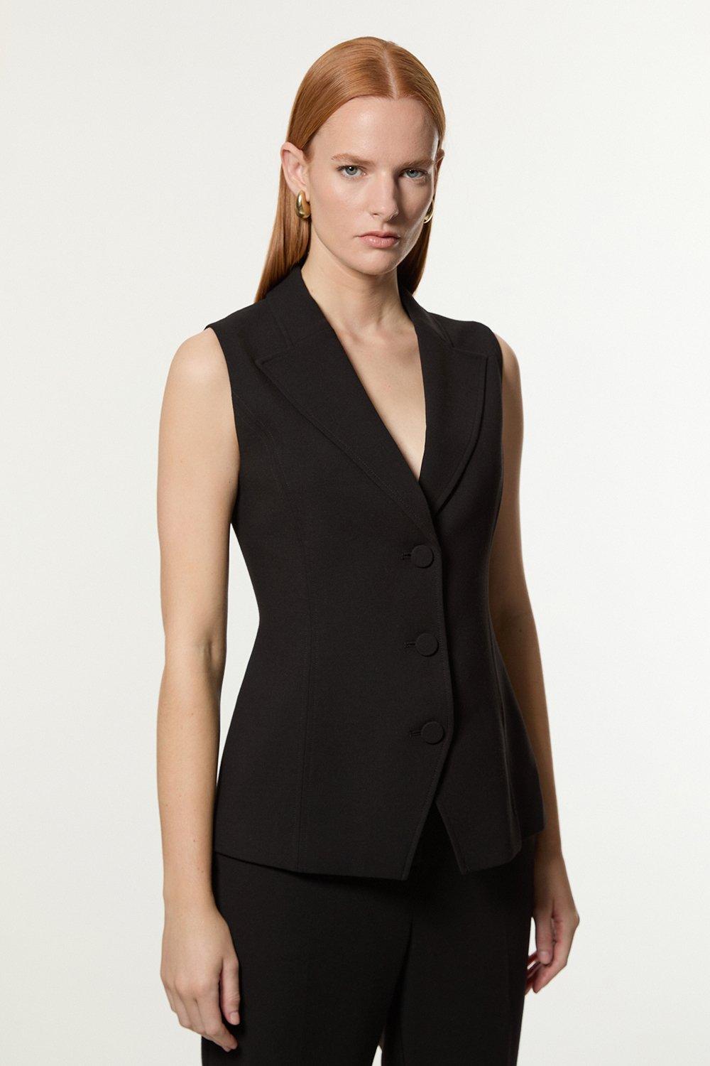 Compact Stretch Essential Tailored Waistcoat Jacket - Black