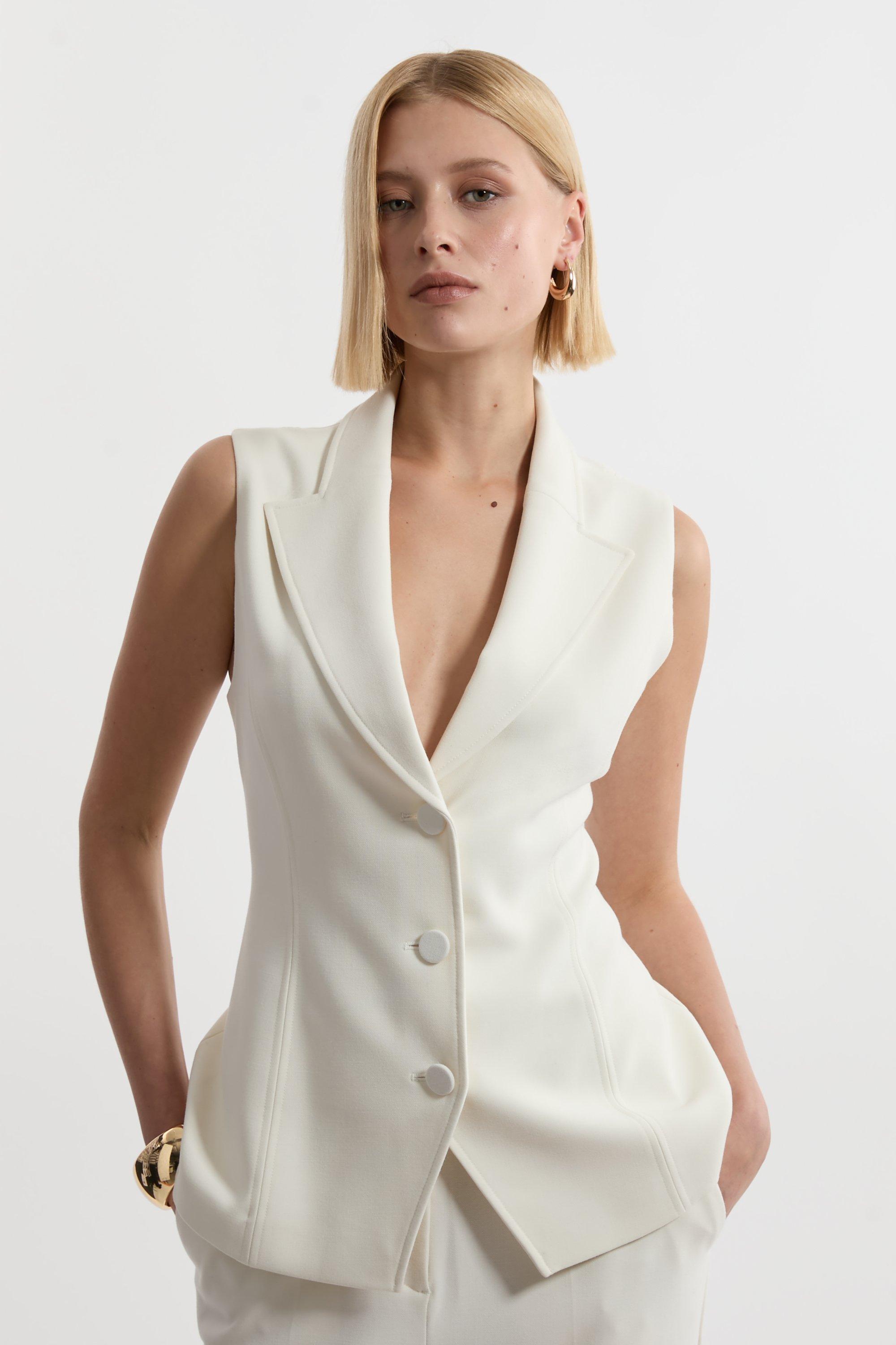 Compact Stretch Essential Tailored Waistcoat Jacket - Ivory