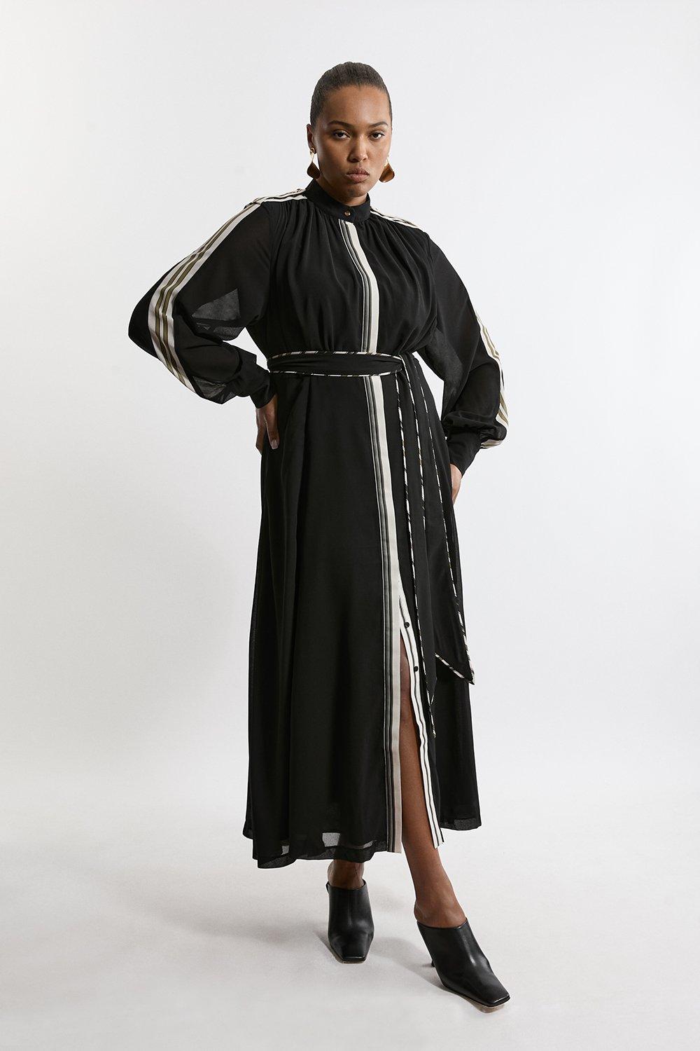 Plus Size Military Balloon Sleeve Maxi Dress - Mono