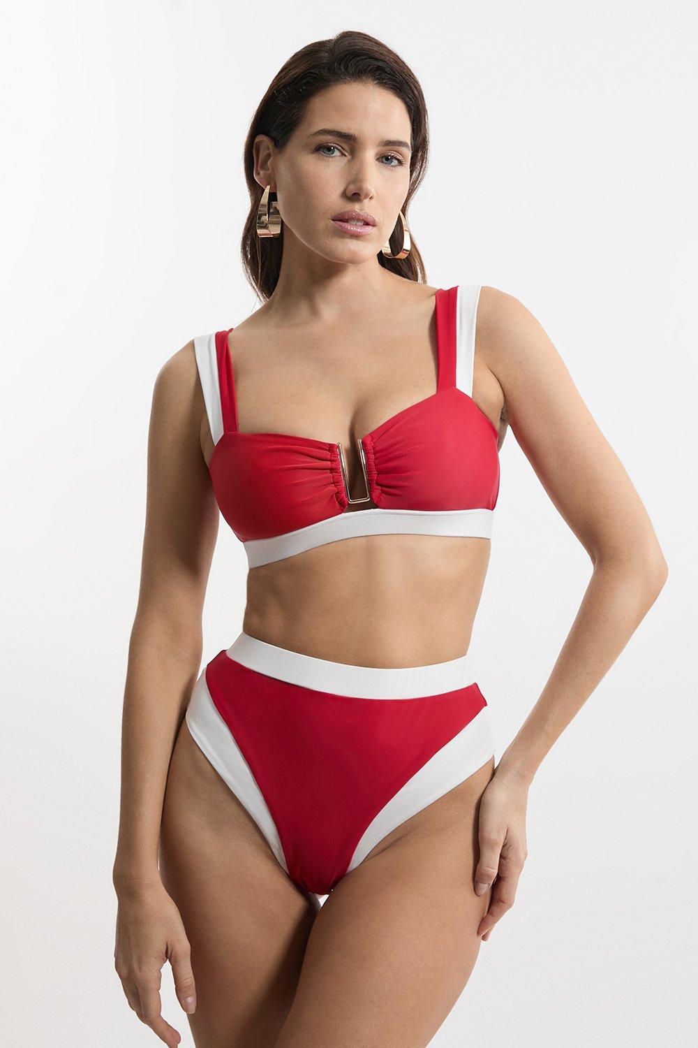 Colour Block Bikini Bottoms - Red