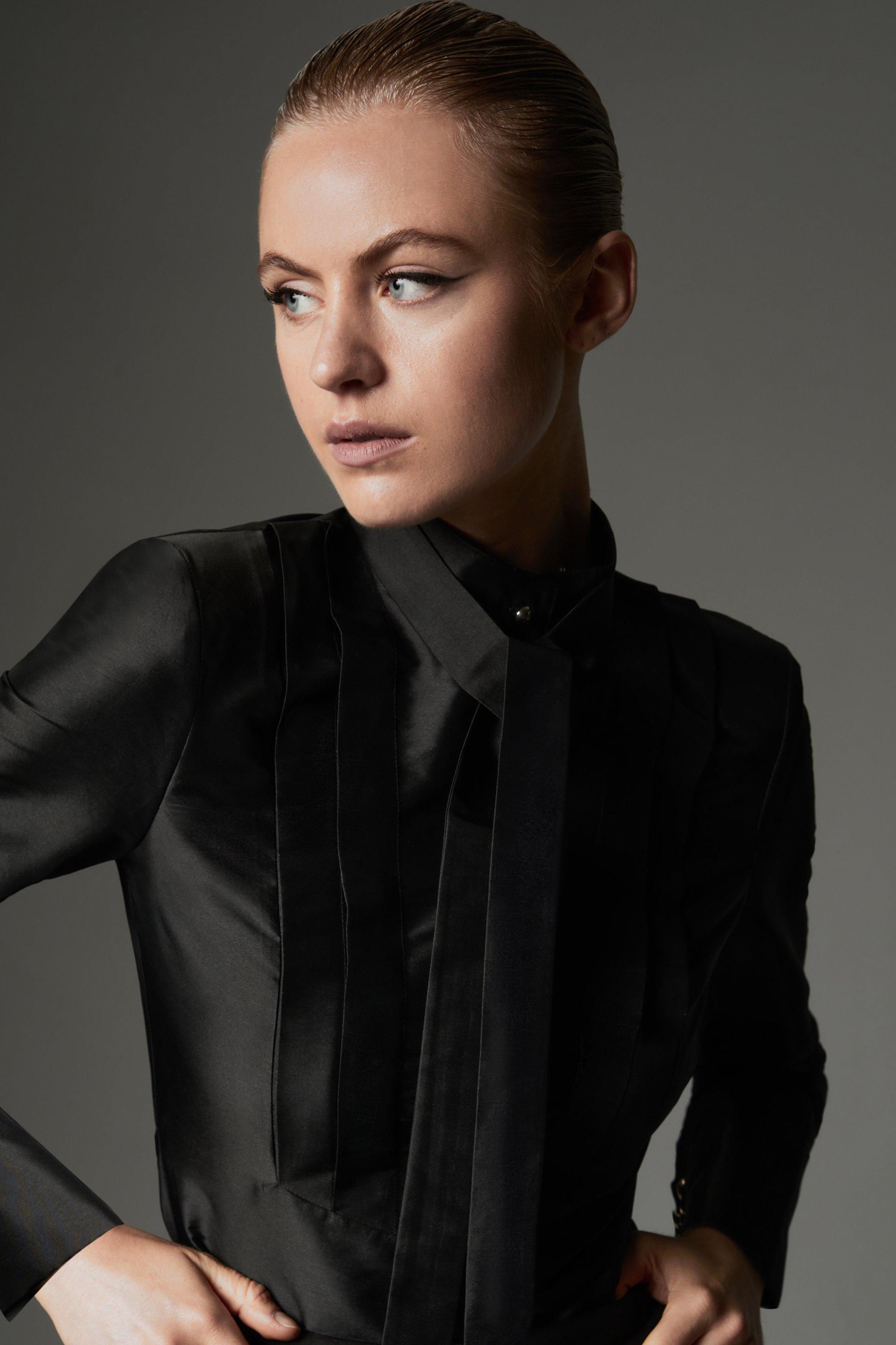 Taffeta Pleat Detail Woven Shirt - Black