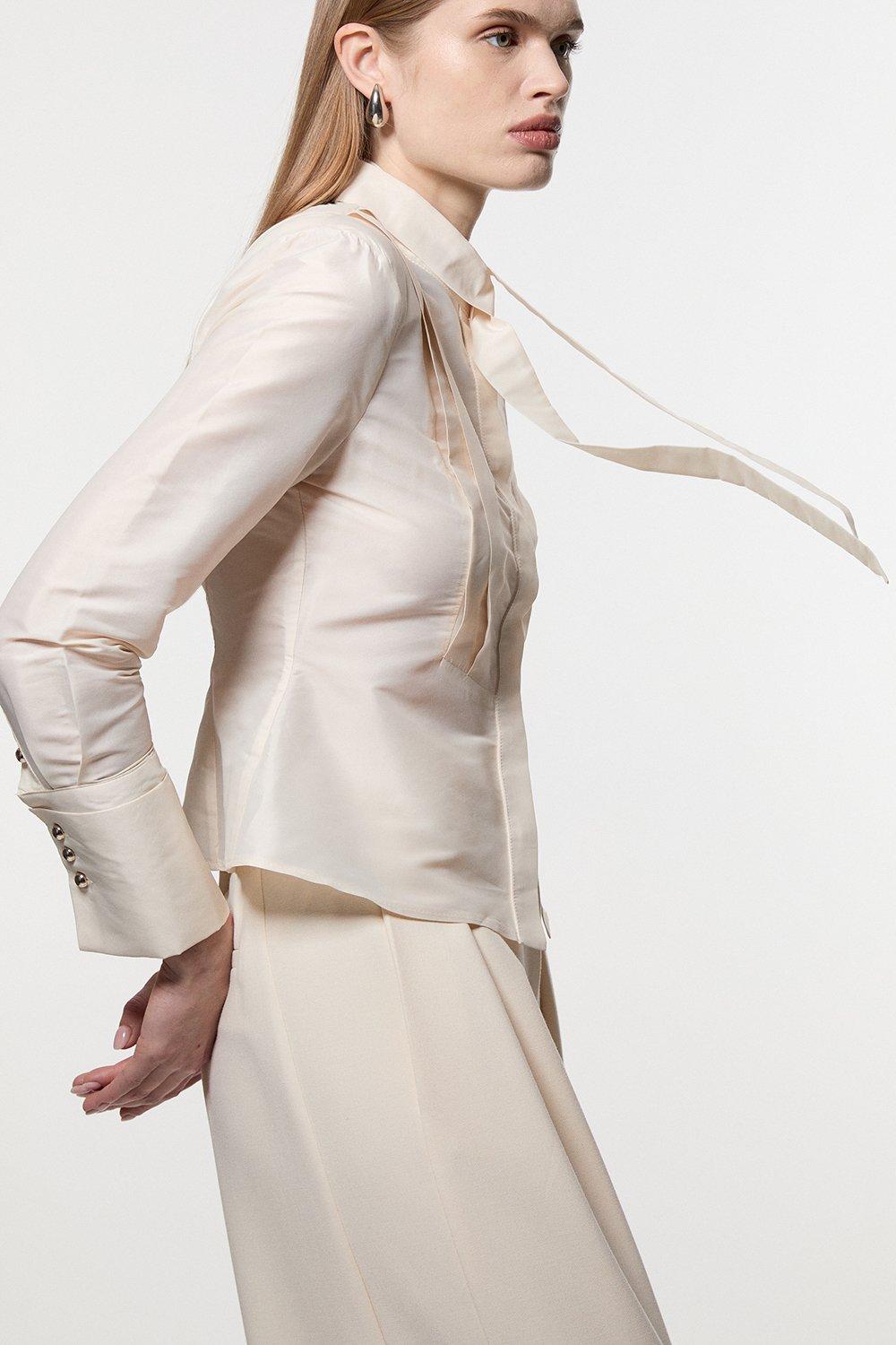 Taffeta Pleat Detail Woven Shirt - Ivory