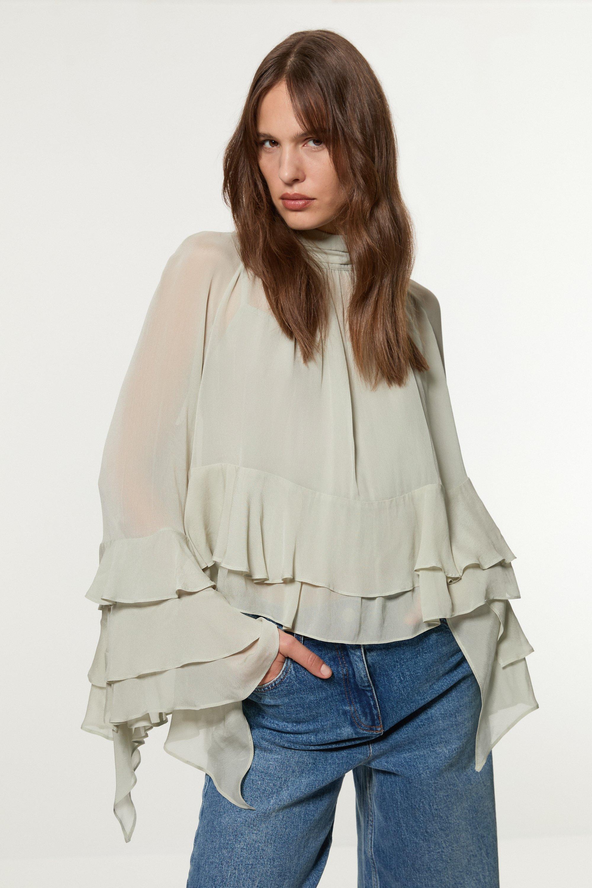 Drama Kimono Viscose Georgette Woven Blouse - Sage