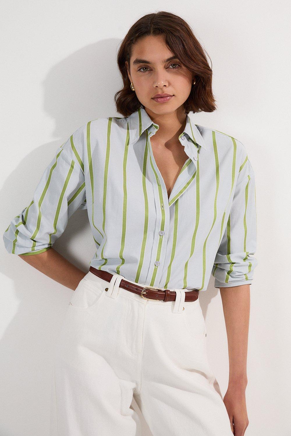 Stripe Cotton Oversize Tailored Essential Shirt - Light Blue