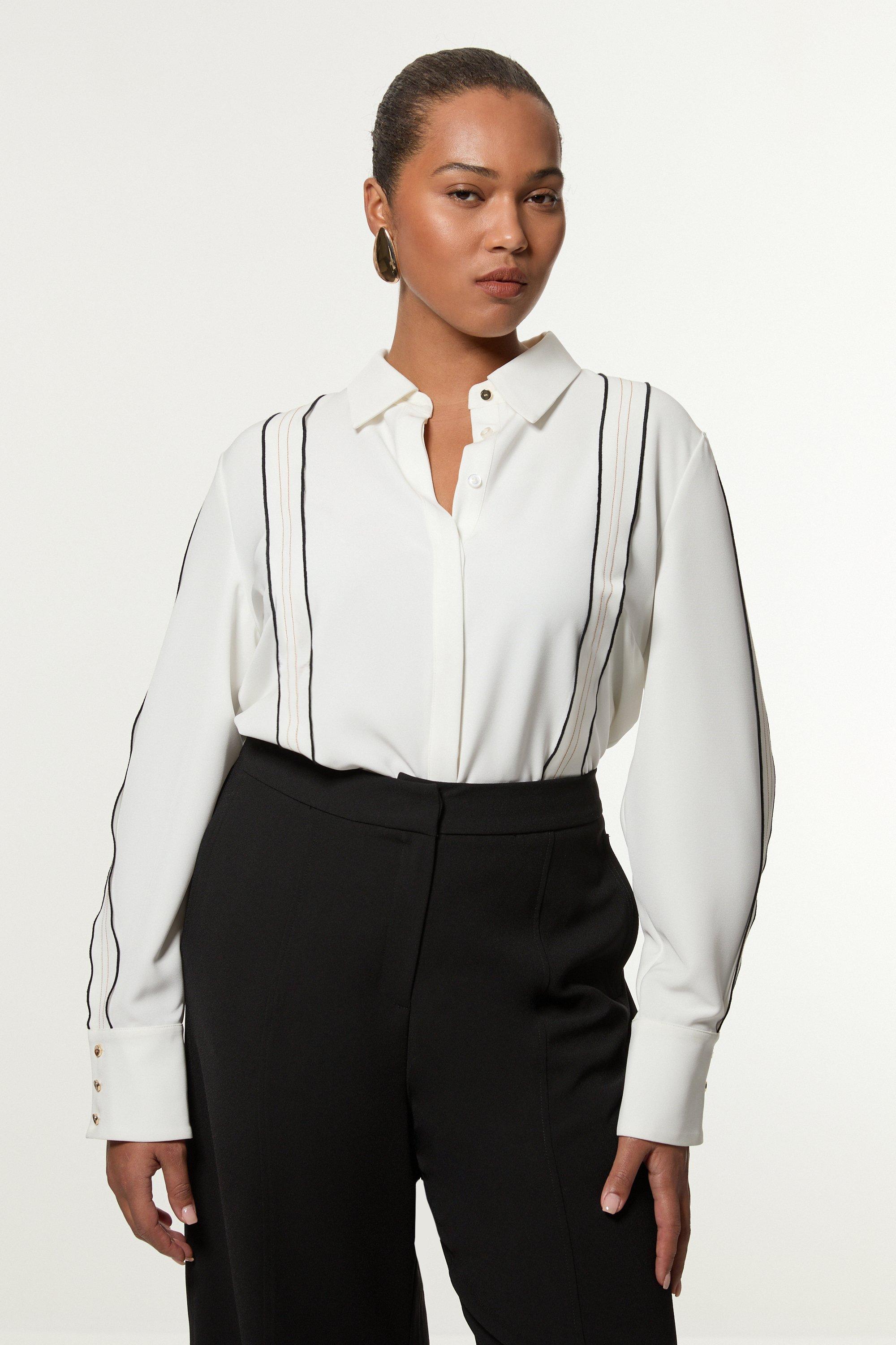 Plus Size Soft Tailored Contrast Tipped Shirt – Ivory