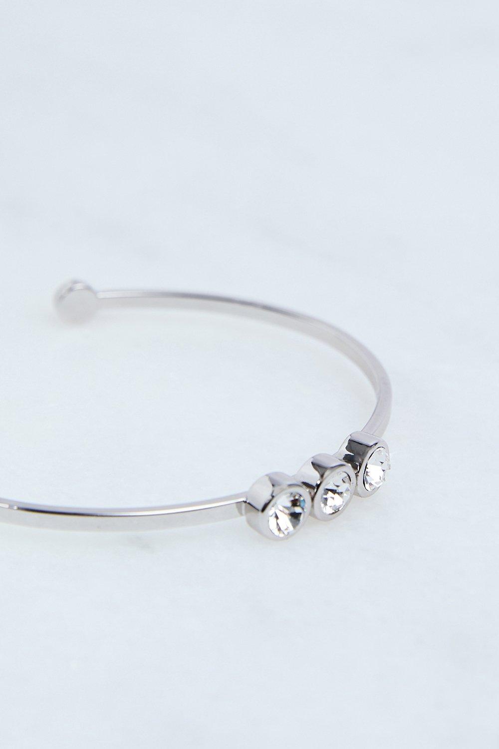 Hand Set European Crystal Trio Cuff - Silver