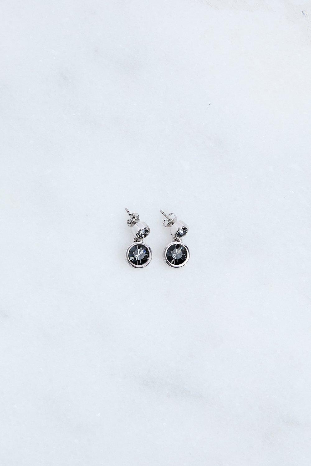 Hand Set European Crystal Solitaire Drop Earrings - Black